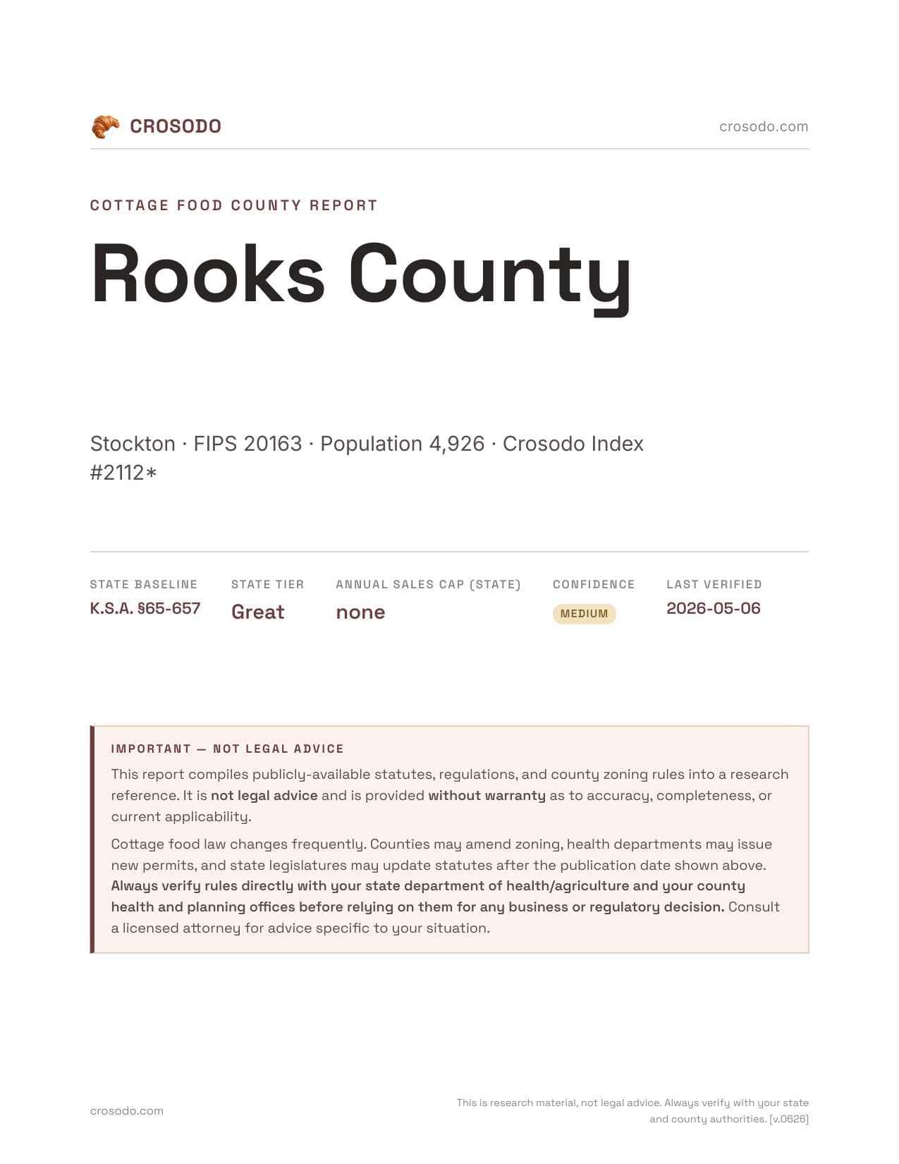 Cover of Rooks County county cottage food report