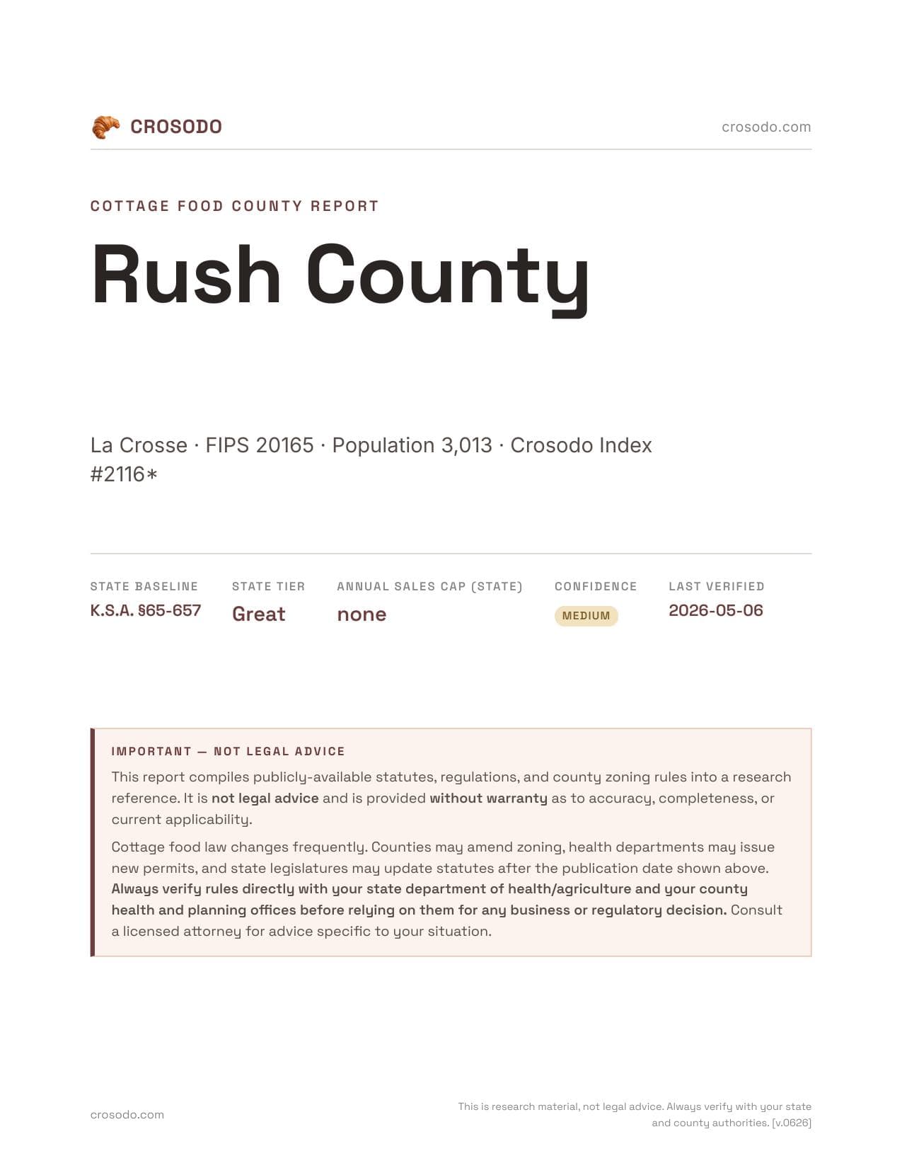 Cover of Rush County county cottage food report