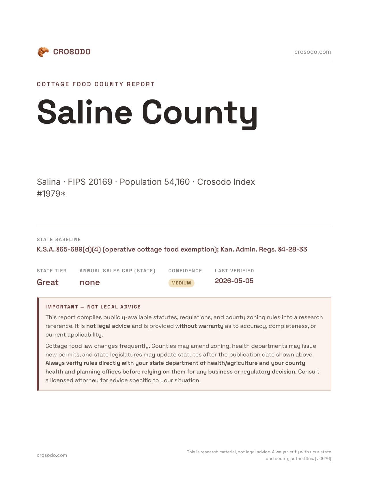 Cover of Saline County county cottage food report