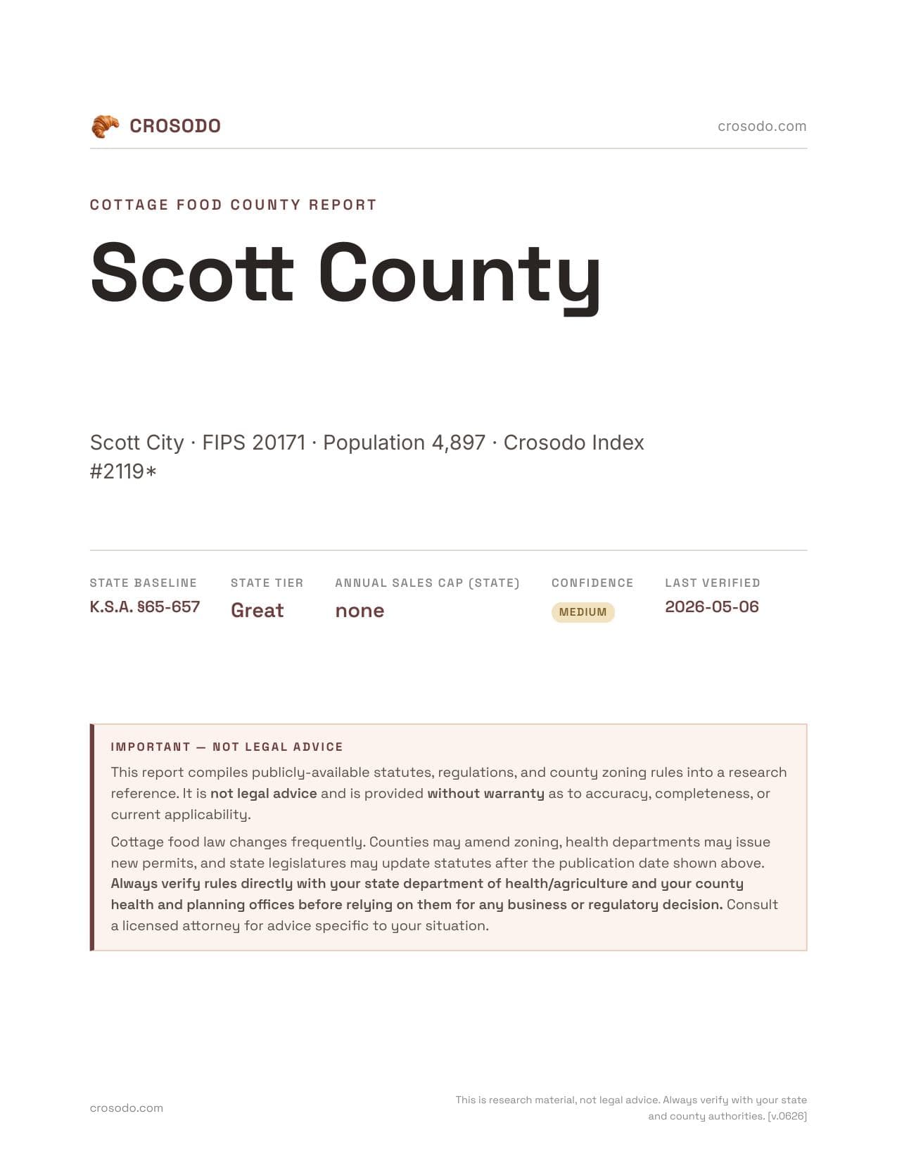 Cover of Scott County county cottage food report