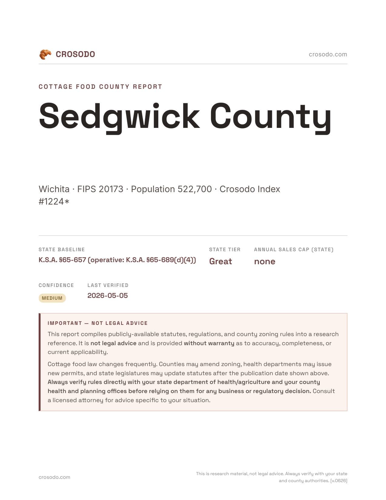 Cover of Sedgwick County county cottage food report
