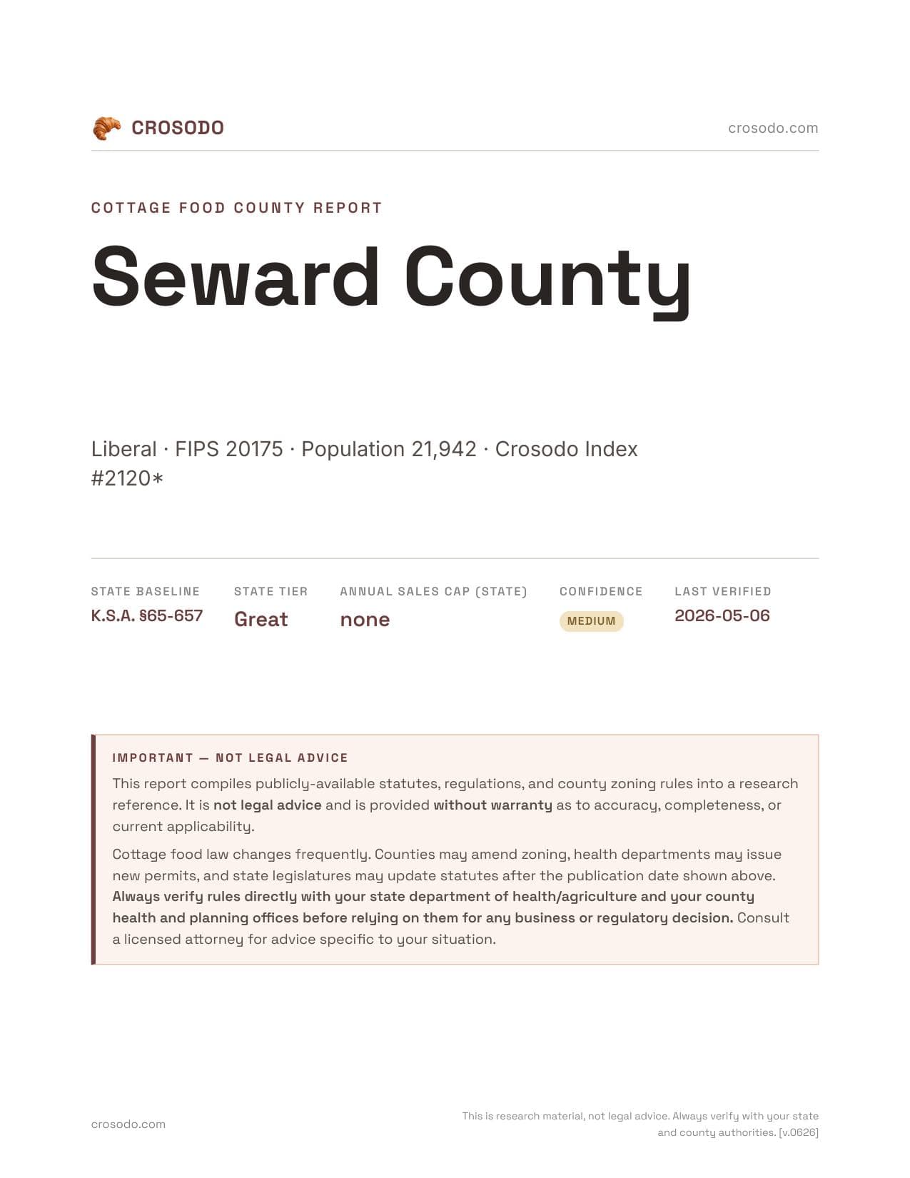 Cover of Seward County county cottage food report