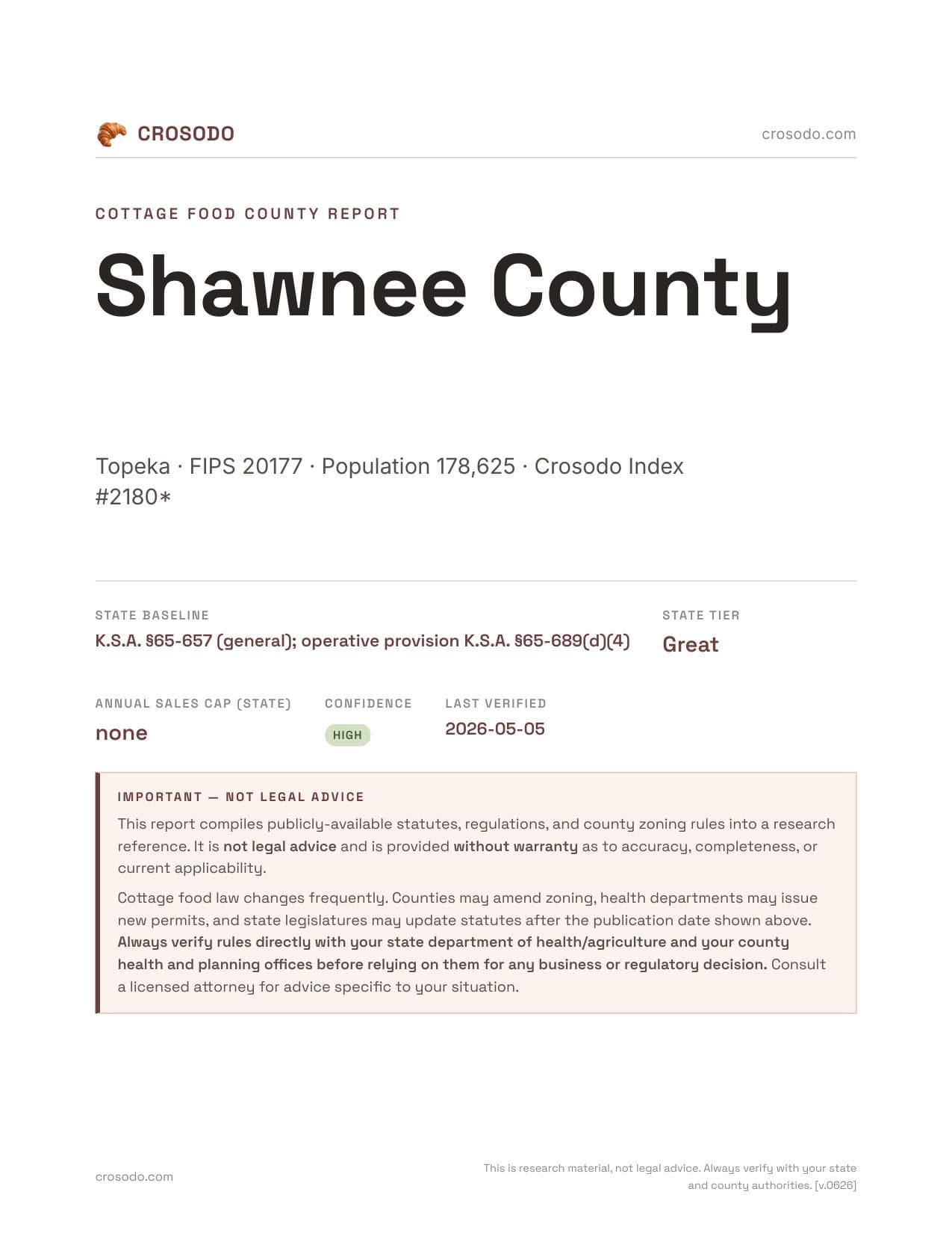Cover of Shawnee County county cottage food report