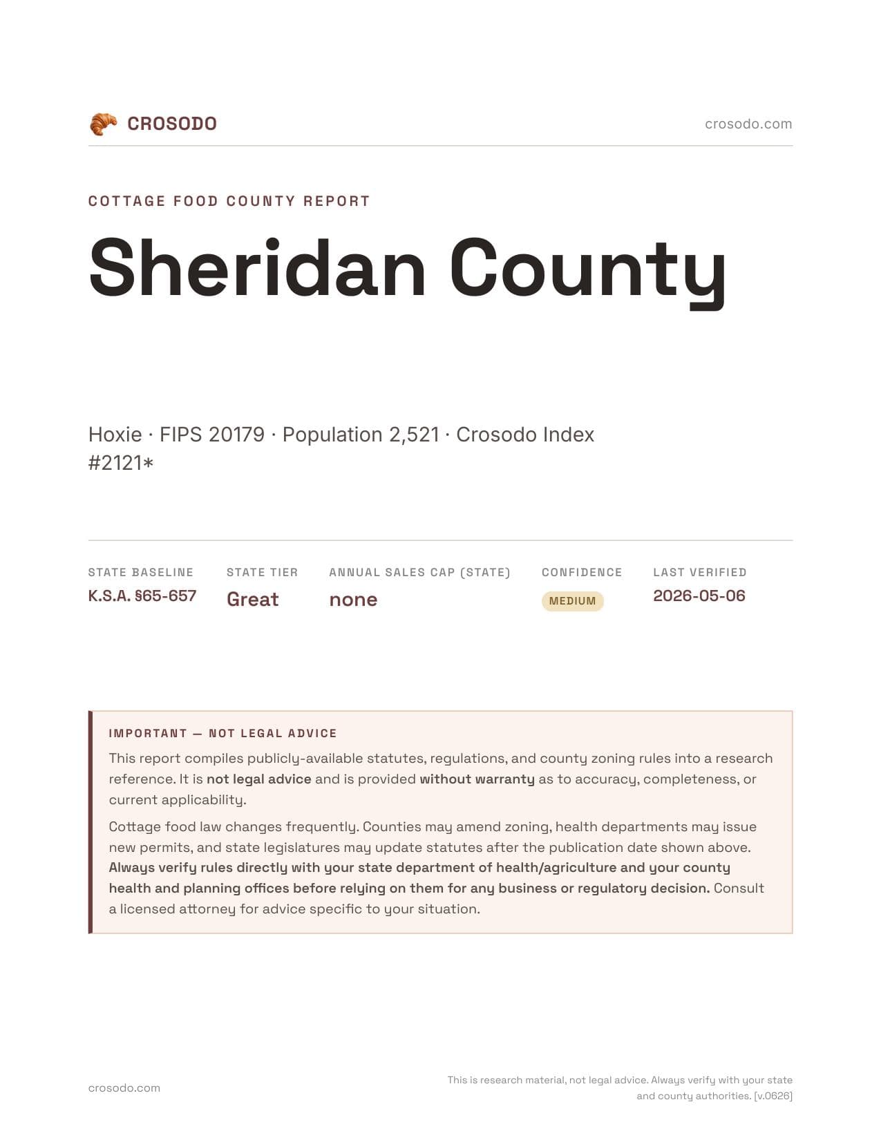 Cover of Sheridan County county cottage food report