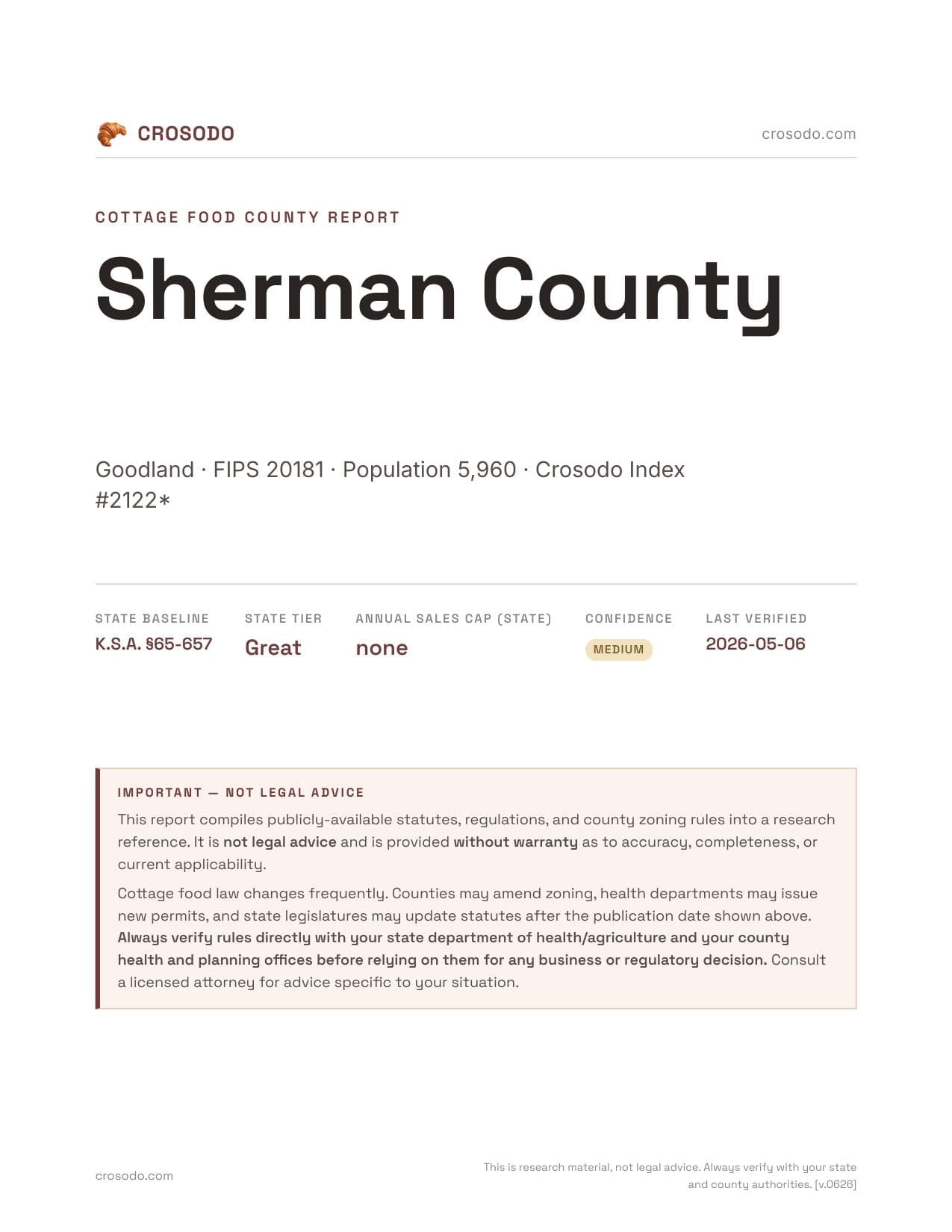 Cover of Sherman County county cottage food report