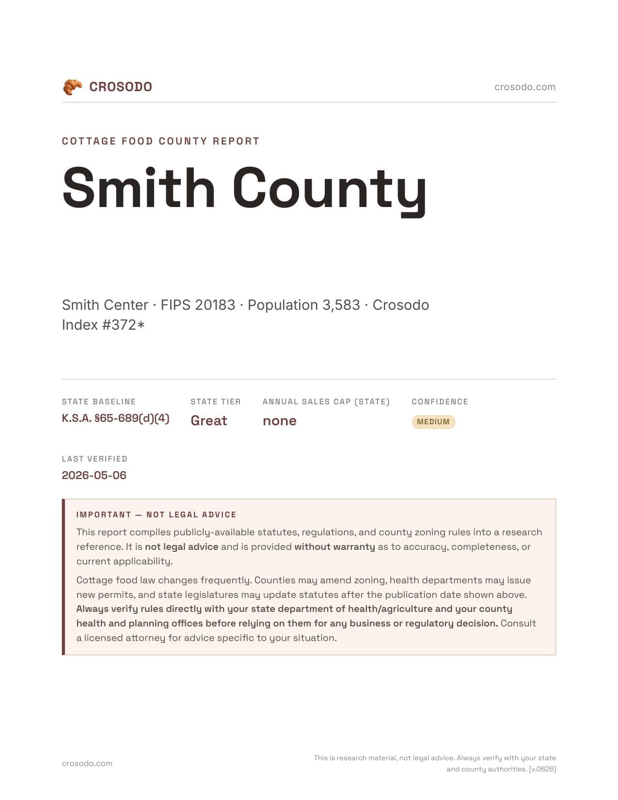 Cover of Smith County county cottage food report