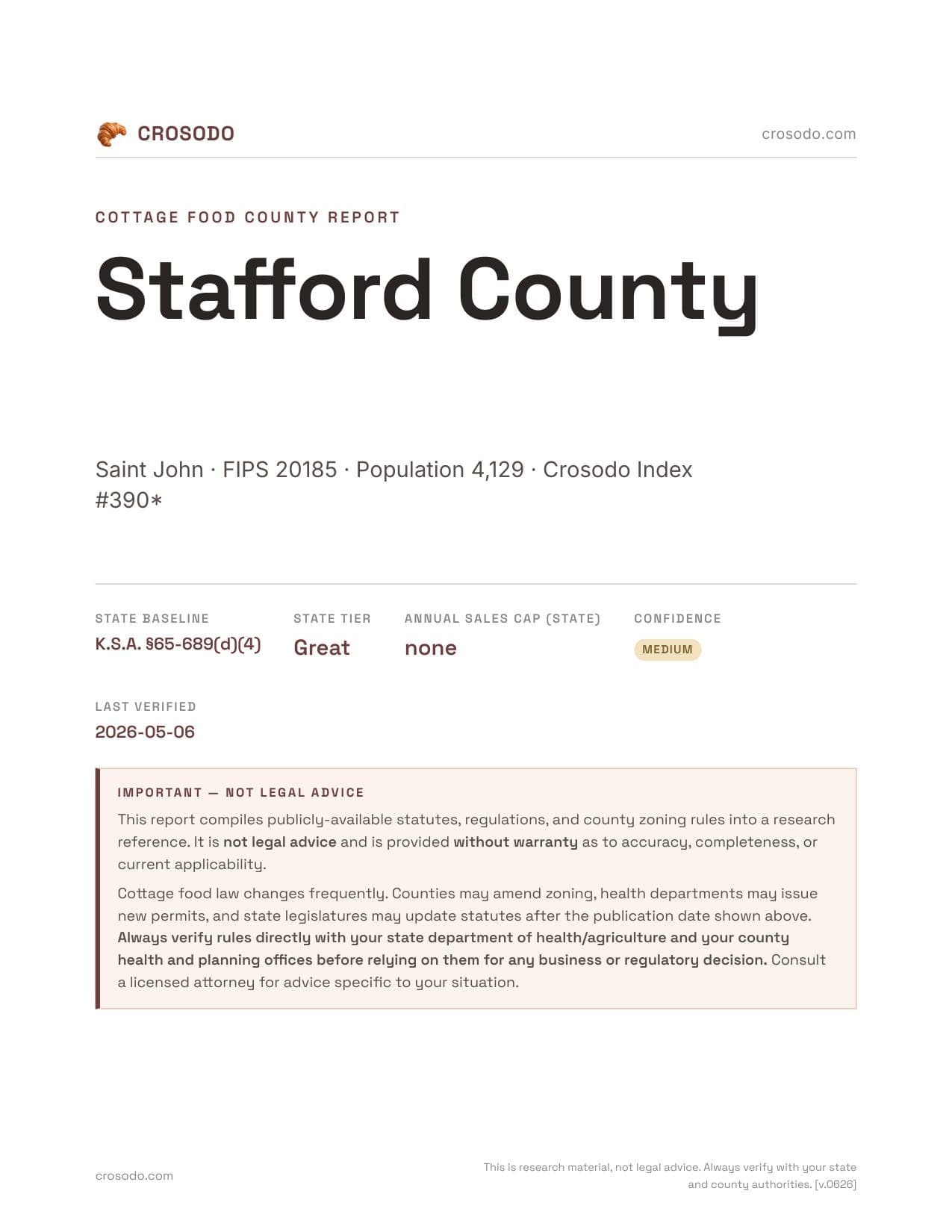 Cover of Stafford County county cottage food report