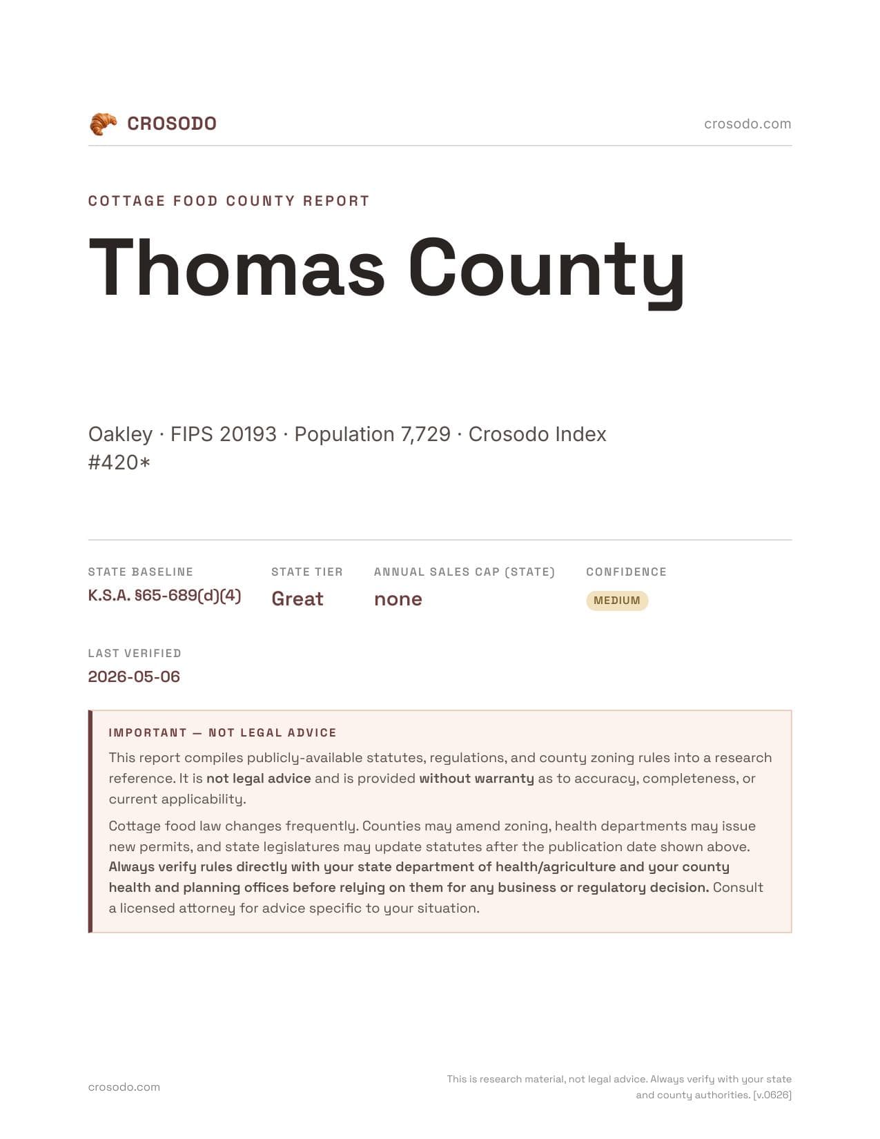 Cover of Thomas County county cottage food report