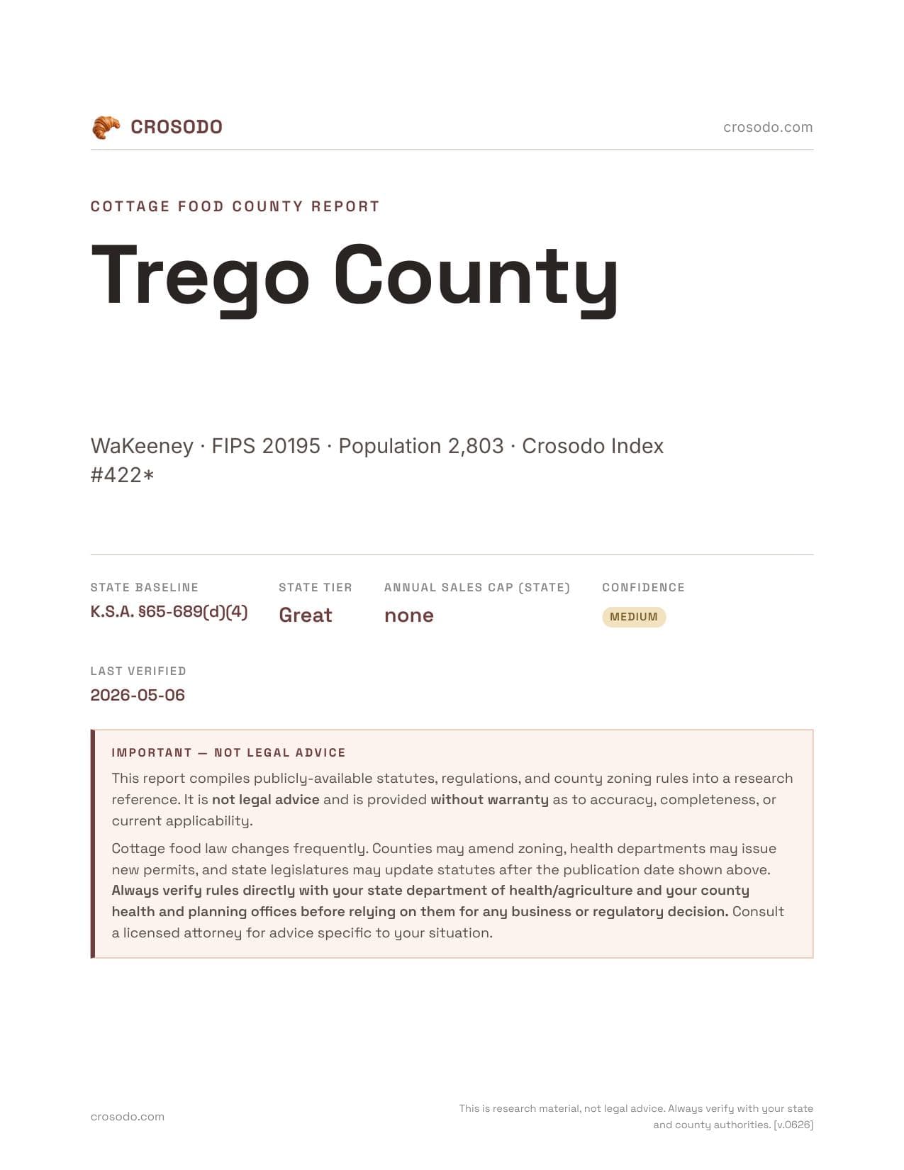 Cover of Trego County county cottage food report