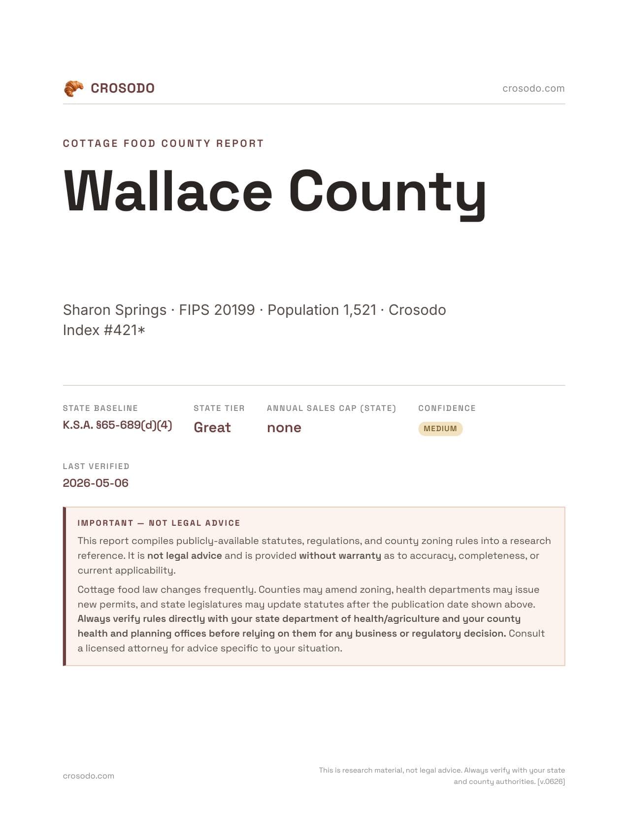 Cover of Wallace County county cottage food report