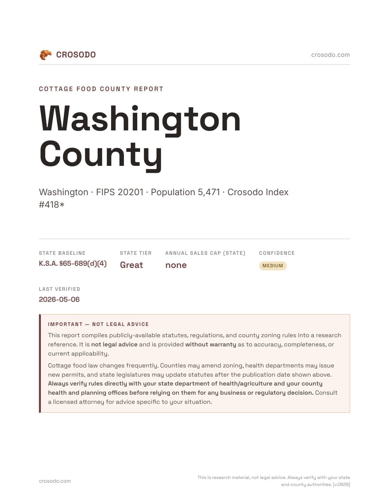 Cover of Washington County county cottage food report