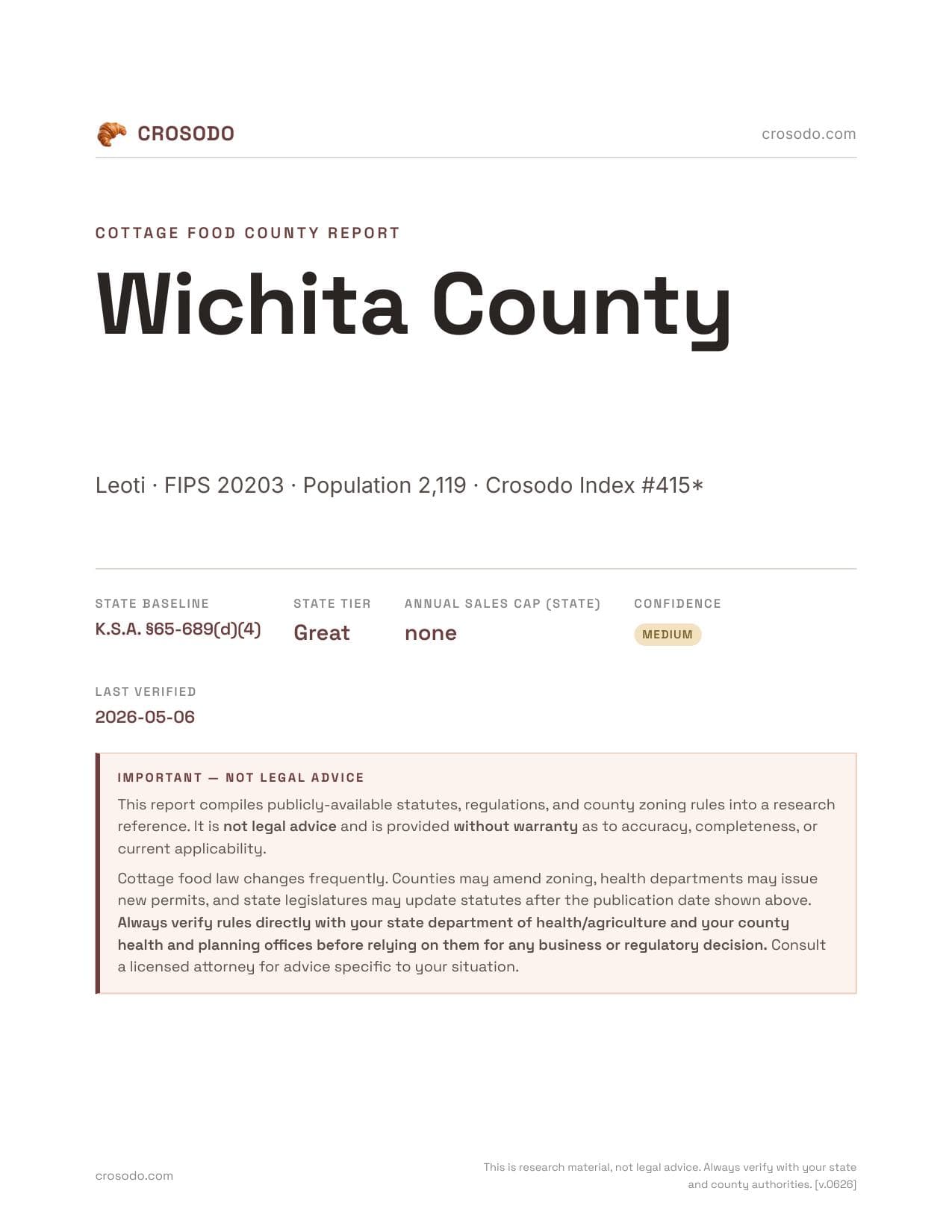 Cover of Wichita County county cottage food report