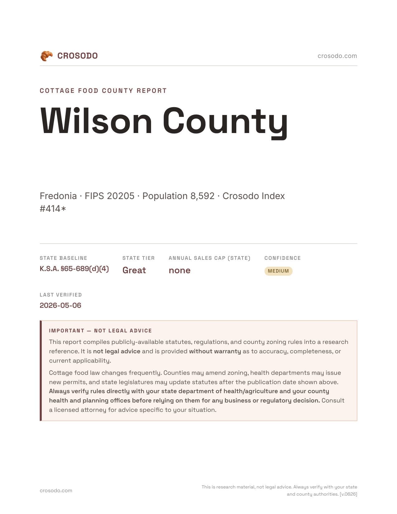 Cover of Wilson County county cottage food report