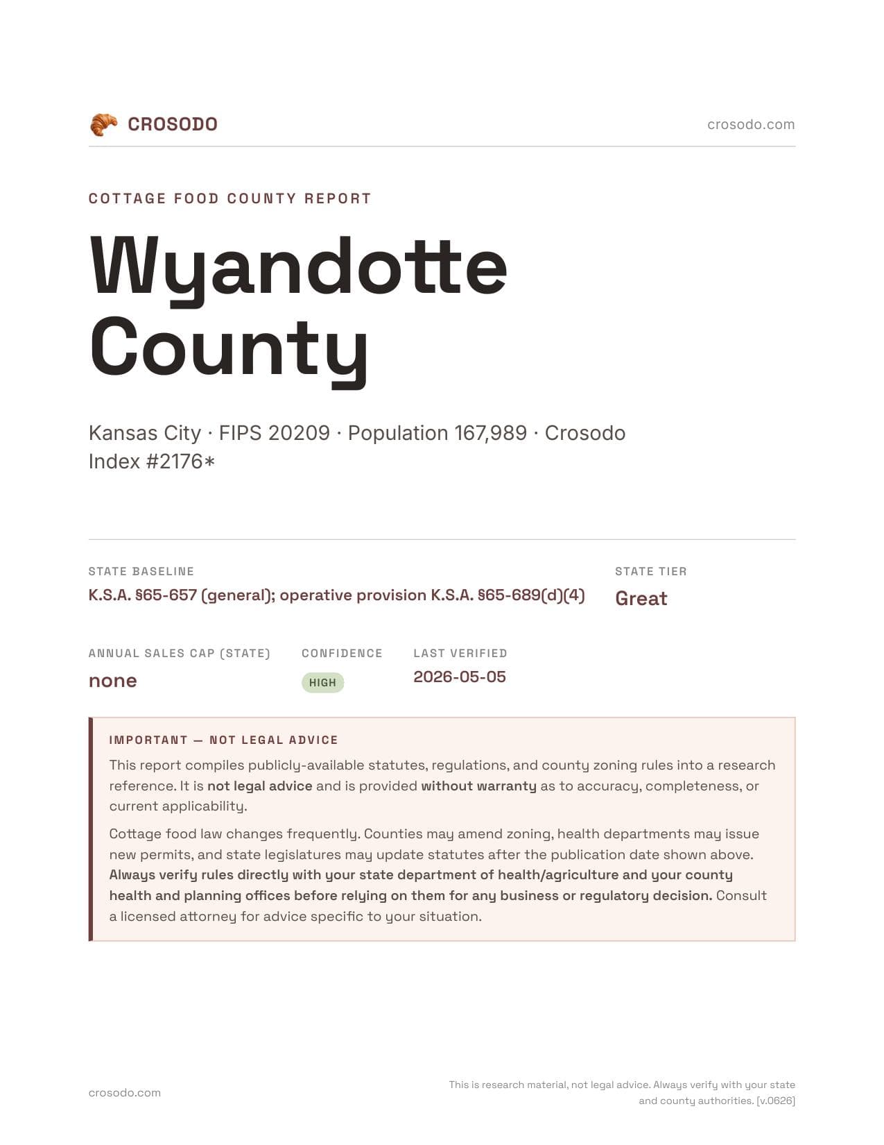 Cover of Wyandotte County county cottage food report