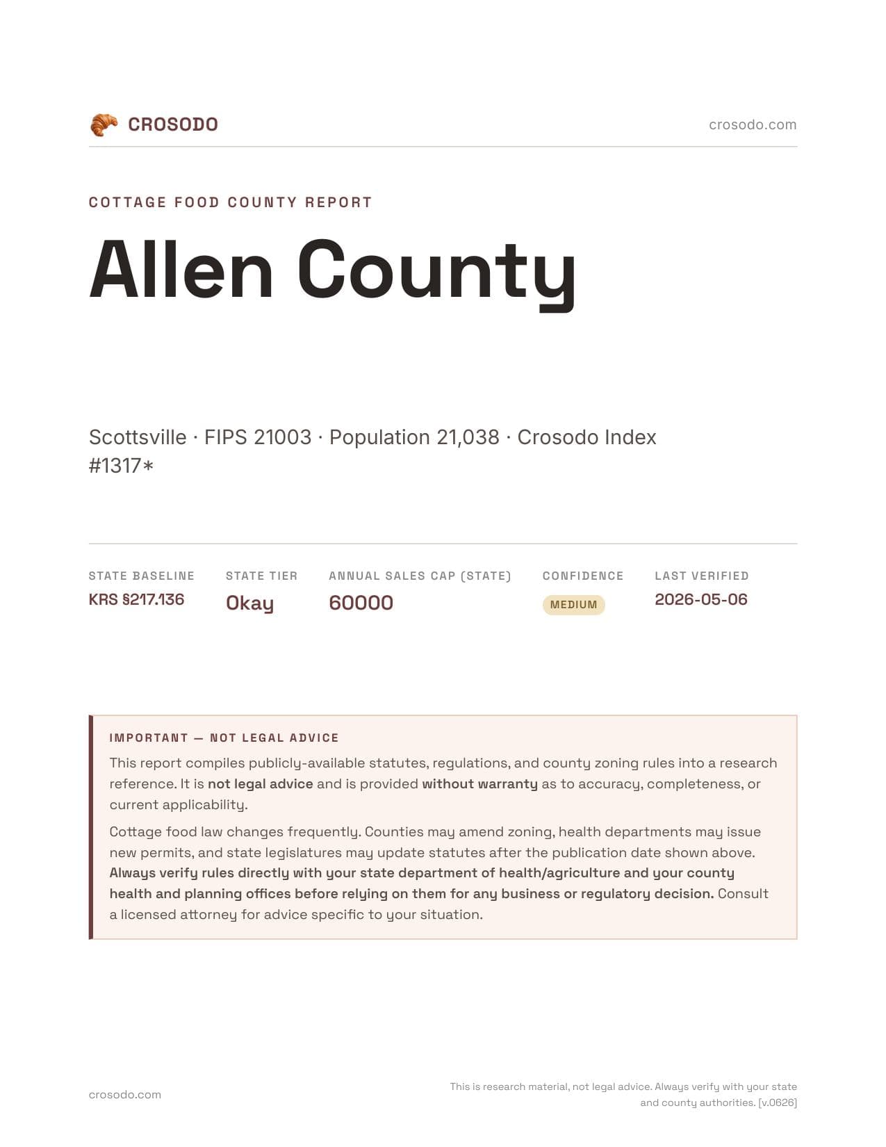 Cover of Allen County county cottage food report