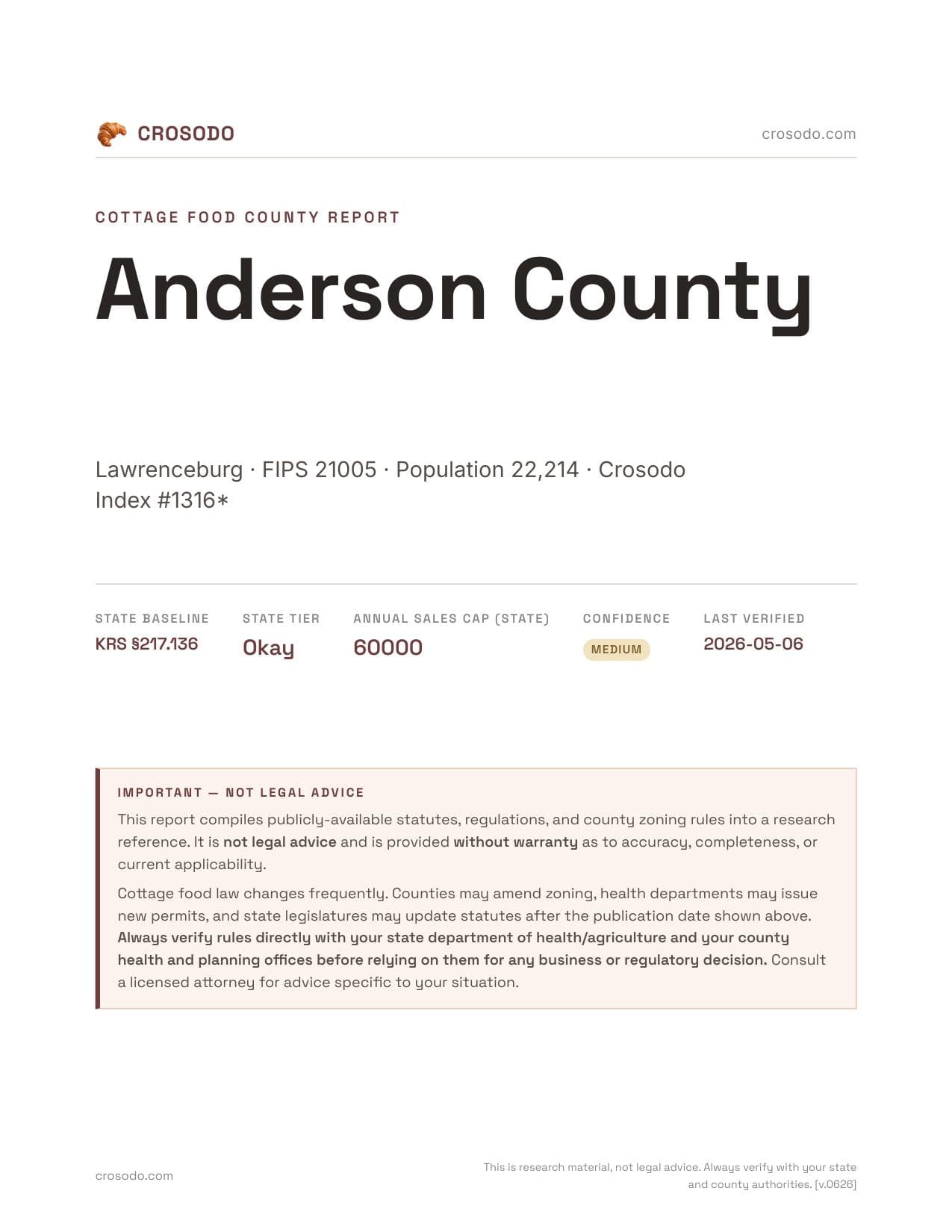 Cover of Anderson County county cottage food report