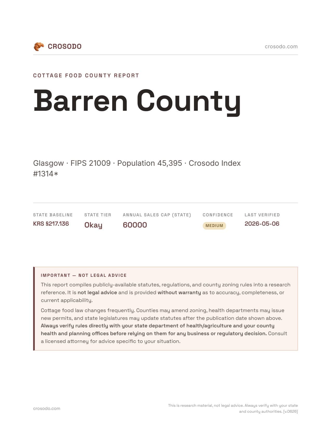 Cover of Barren County county cottage food report