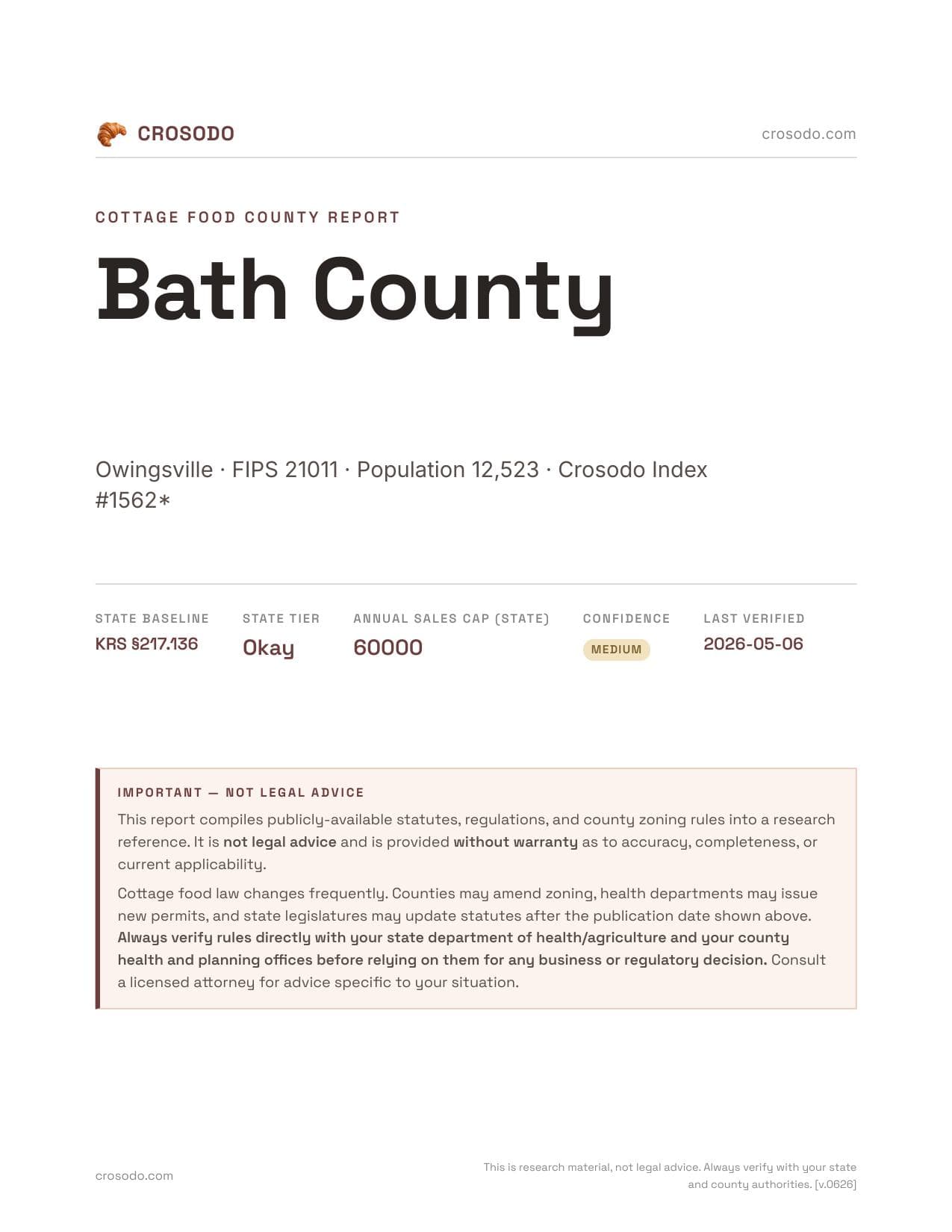Cover of Bath County county cottage food report