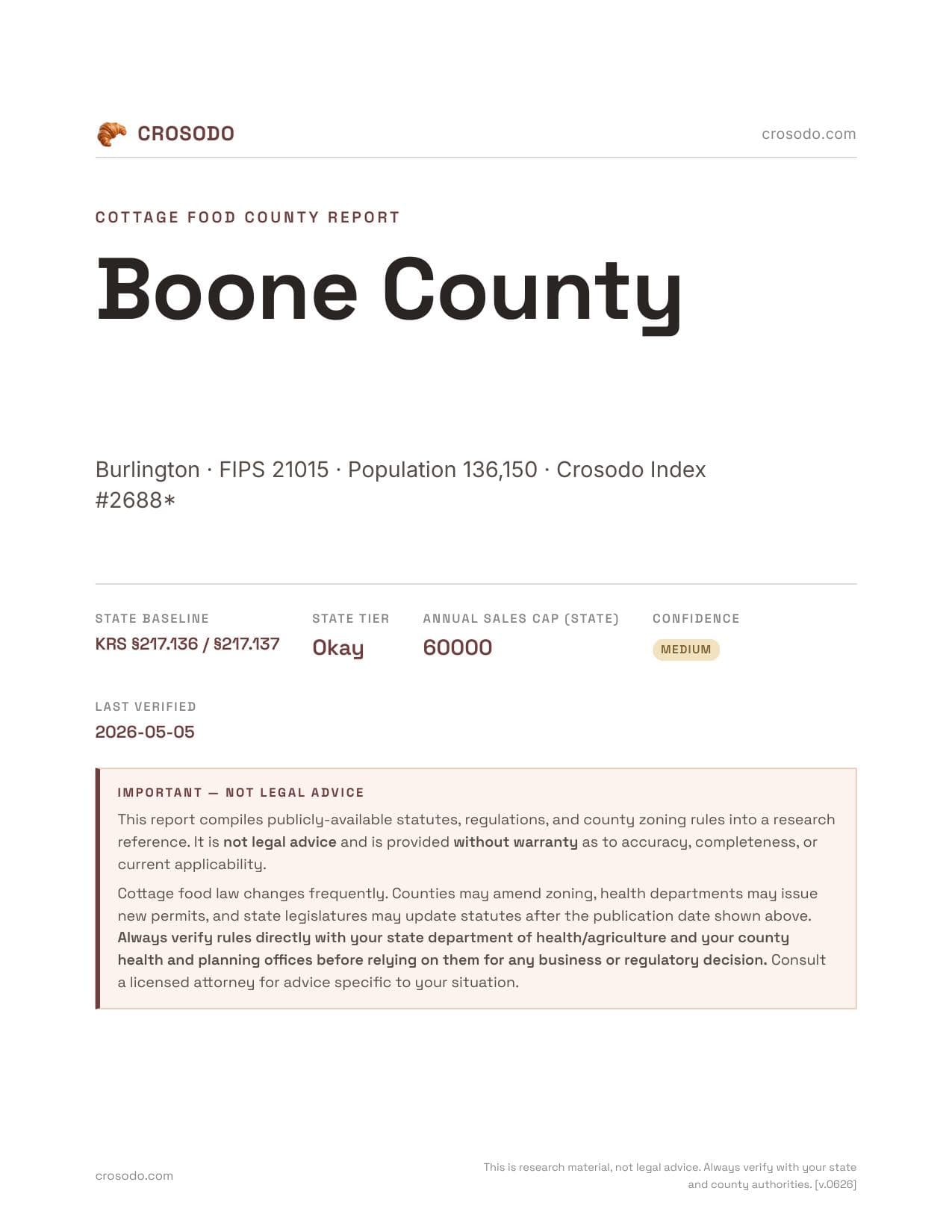 Cover of Boone County county cottage food report
