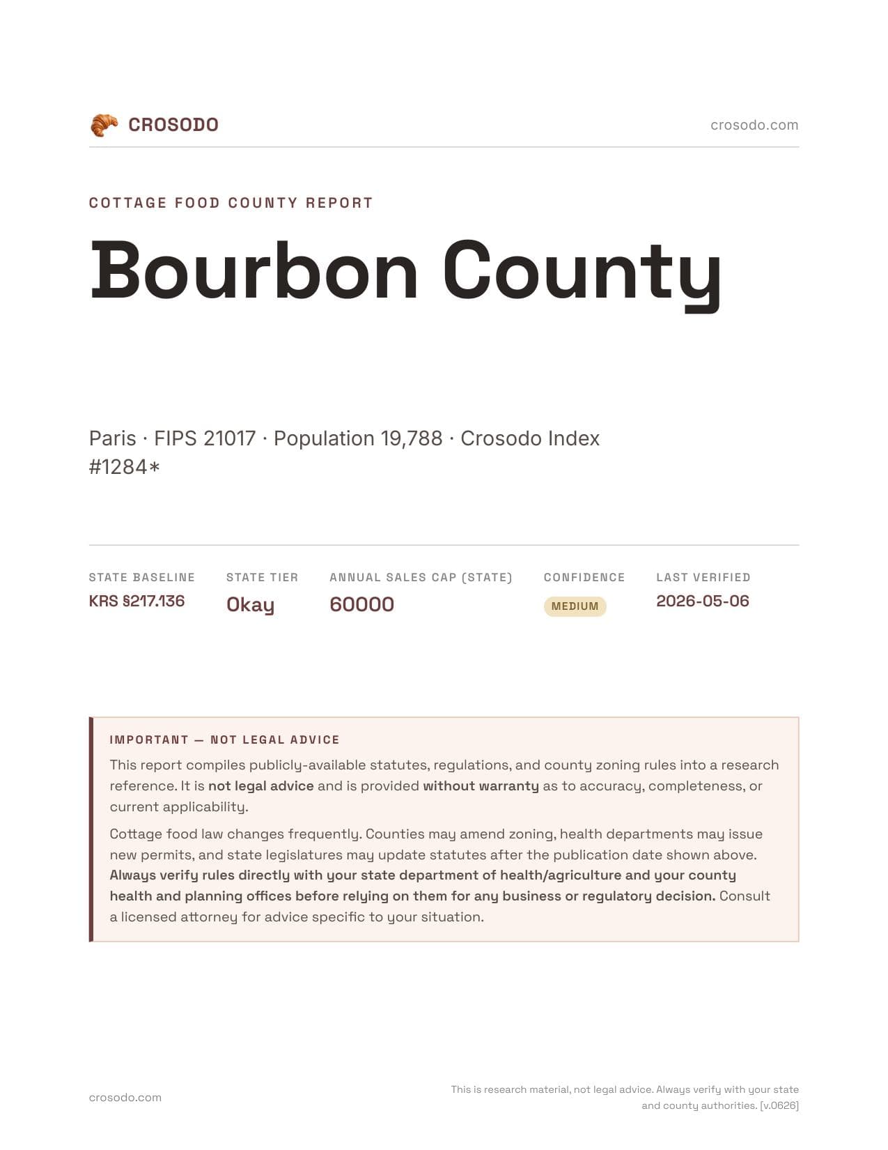 Cover of Bourbon County county cottage food report
