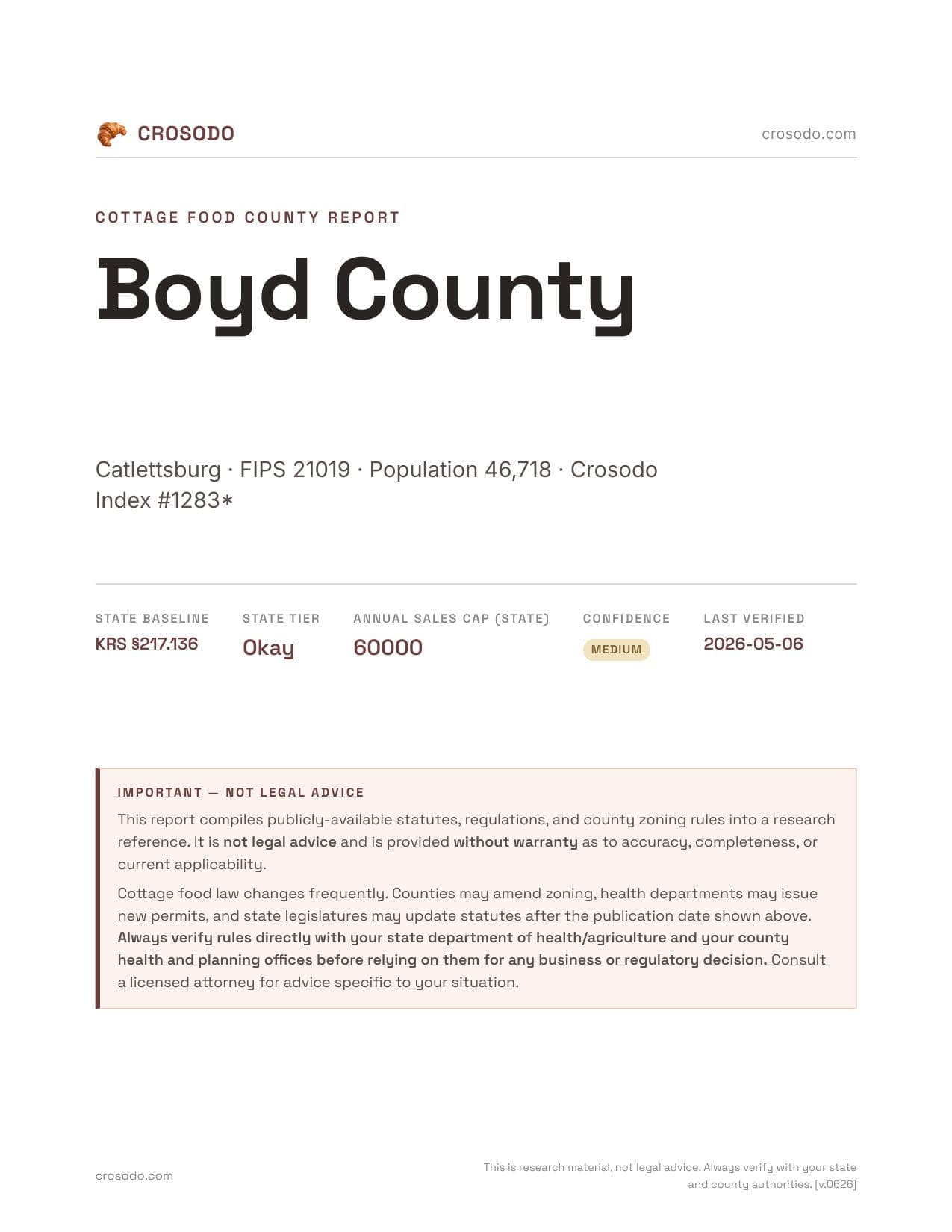 Cover of Boyd County county cottage food report