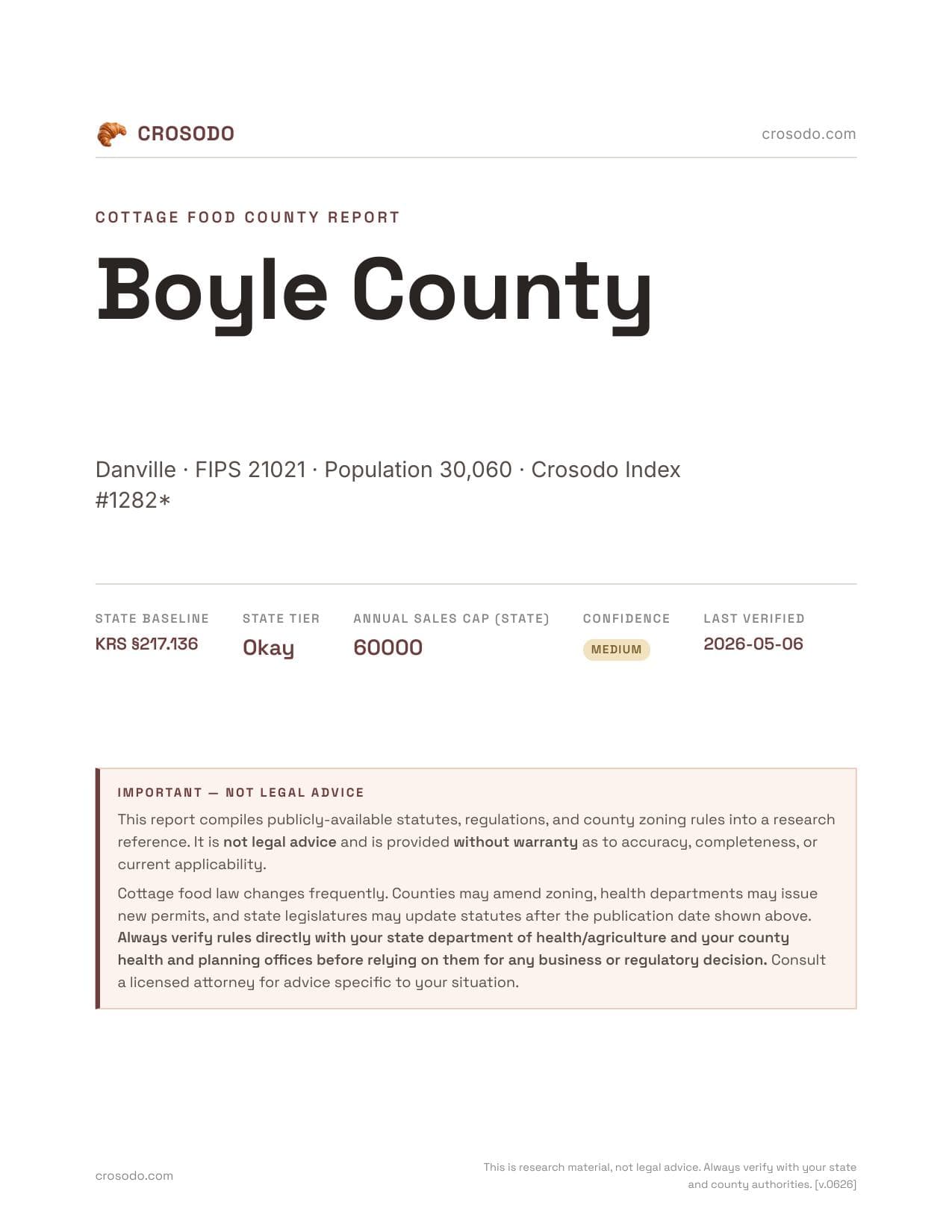 Cover of Boyle County county cottage food report
