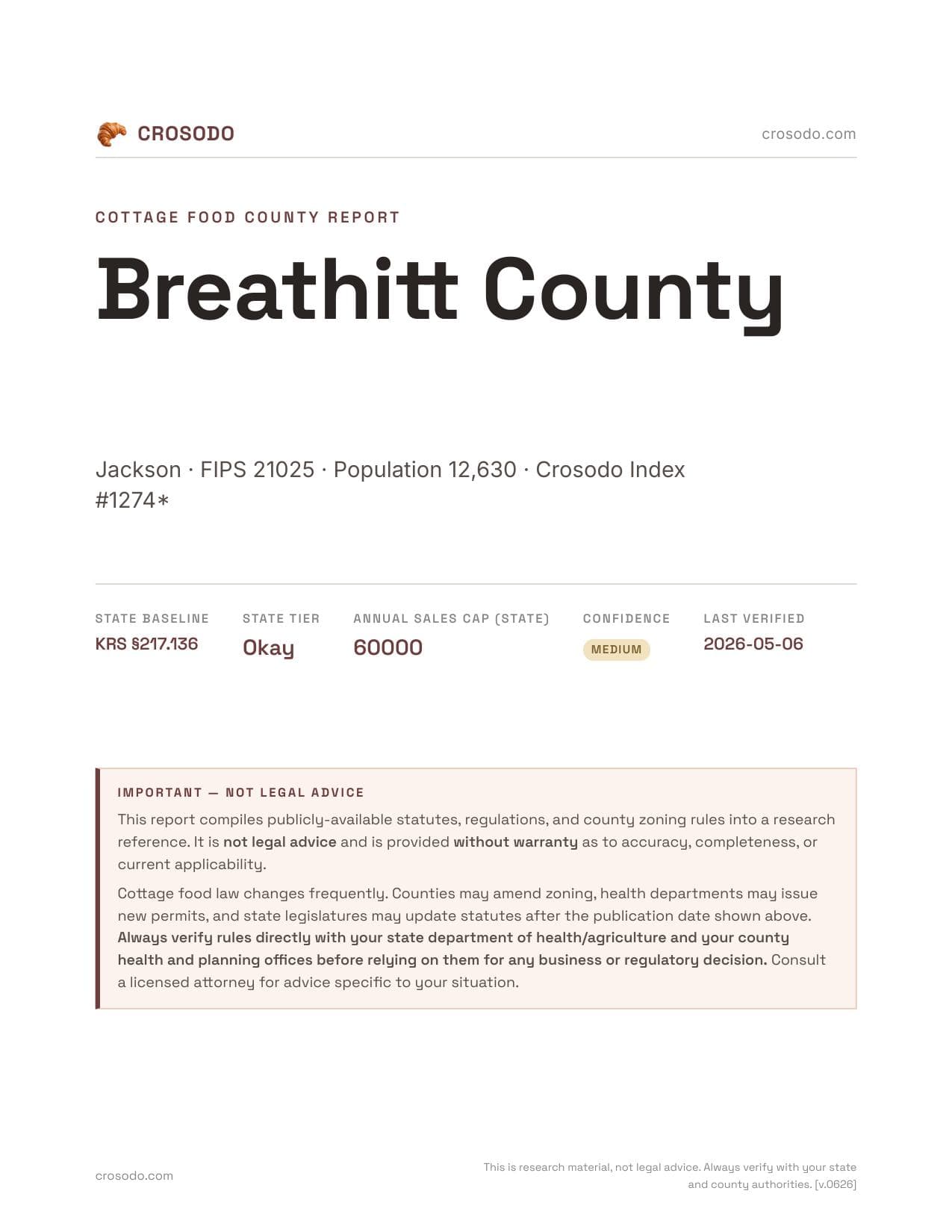 Cover of Breathitt County county cottage food report