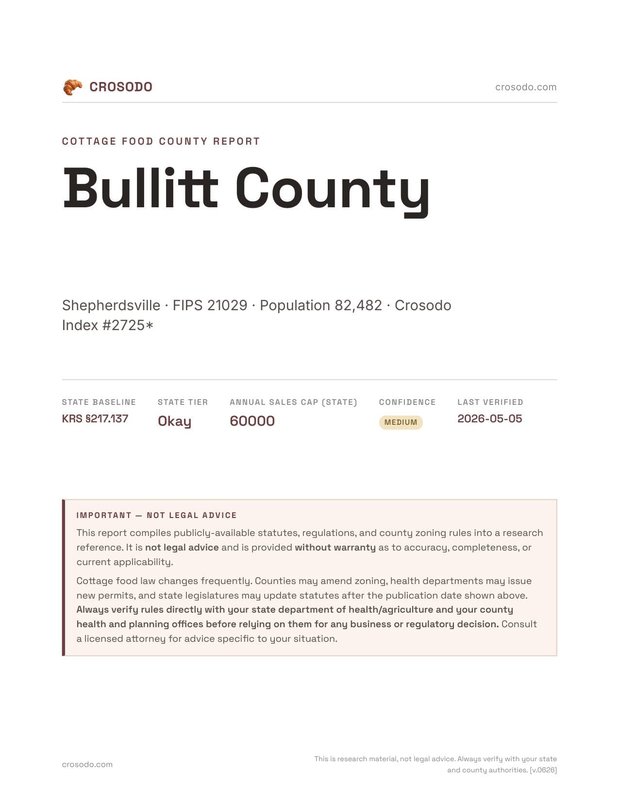 Cover of Bullitt County county cottage food report