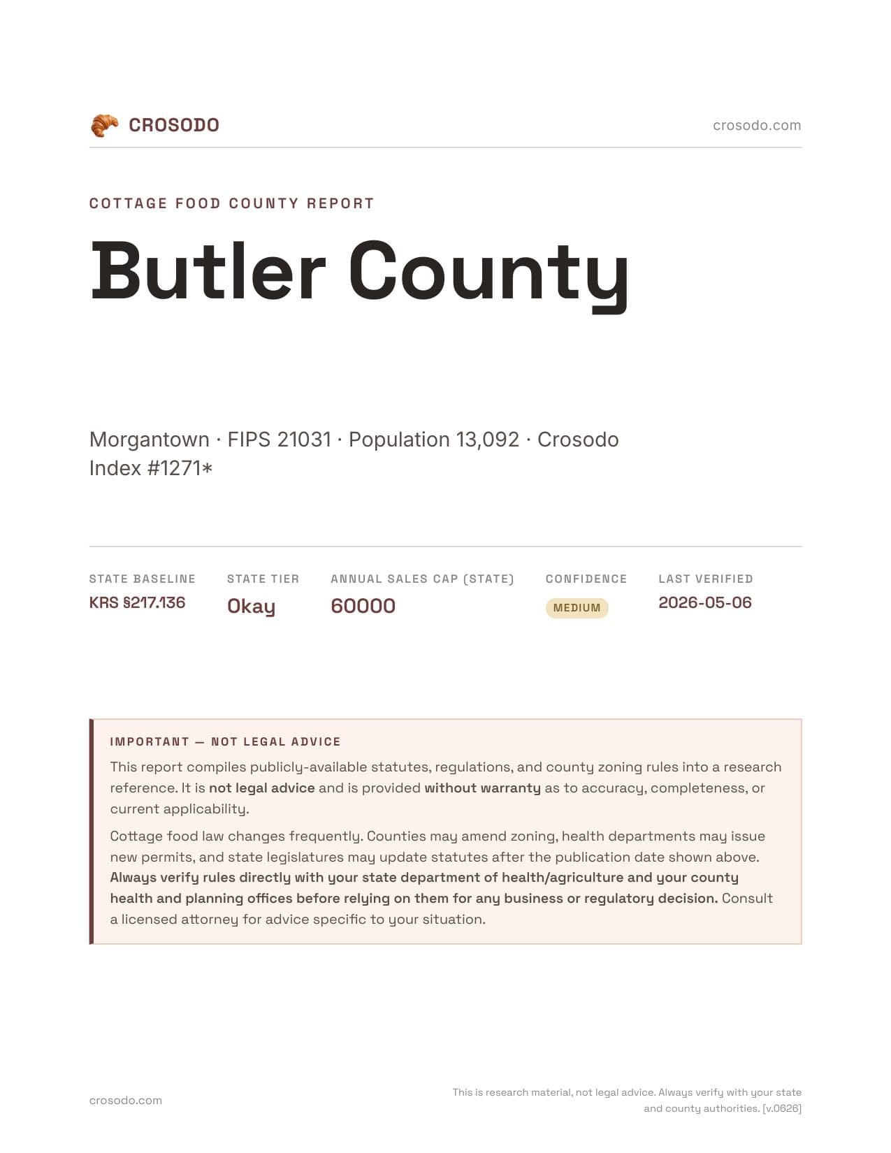 Cover of Butler County county cottage food report