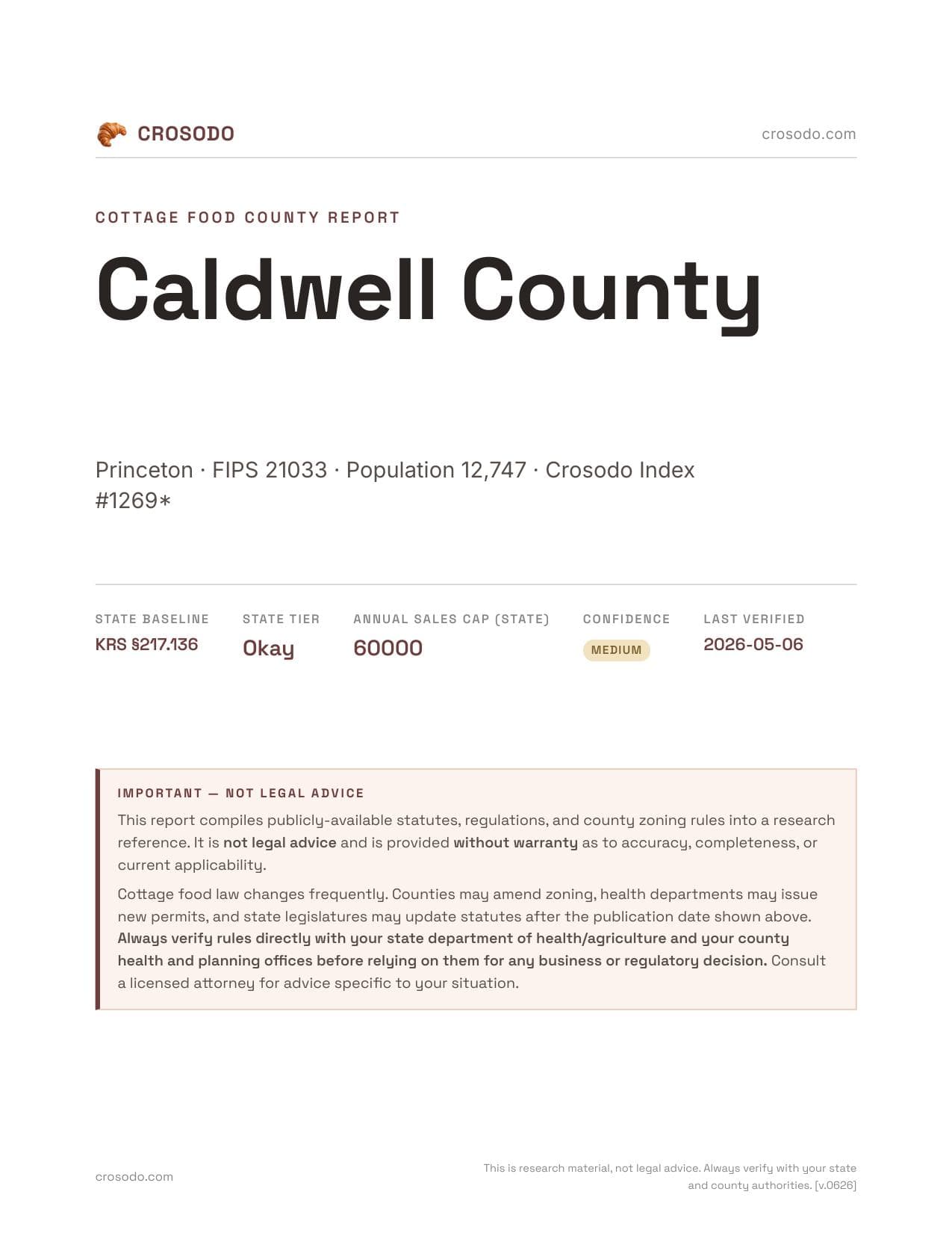Cover of Caldwell County county cottage food report