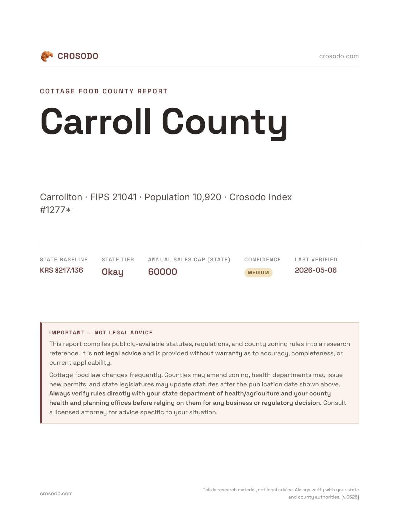 Cover of Carroll County county cottage food report