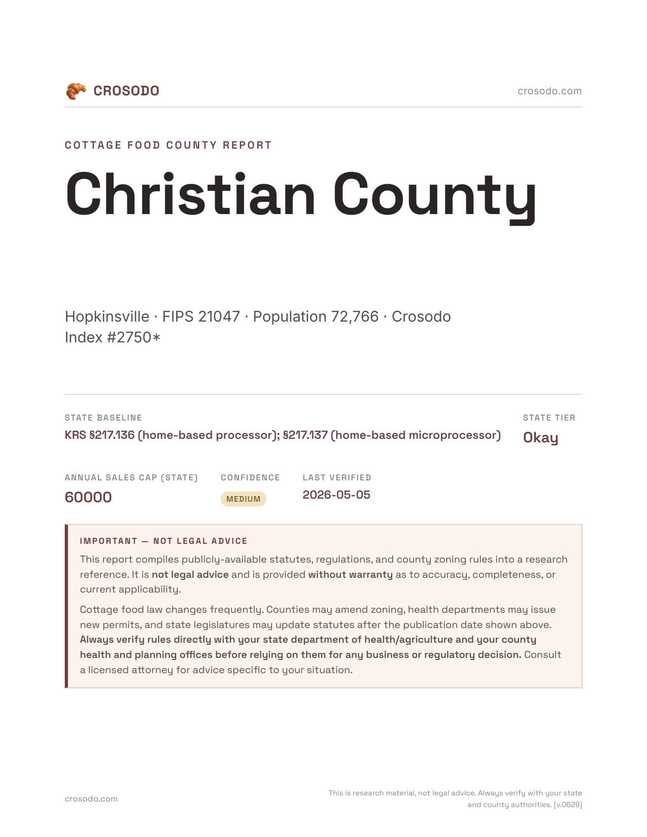 Cover of Christian County county cottage food report