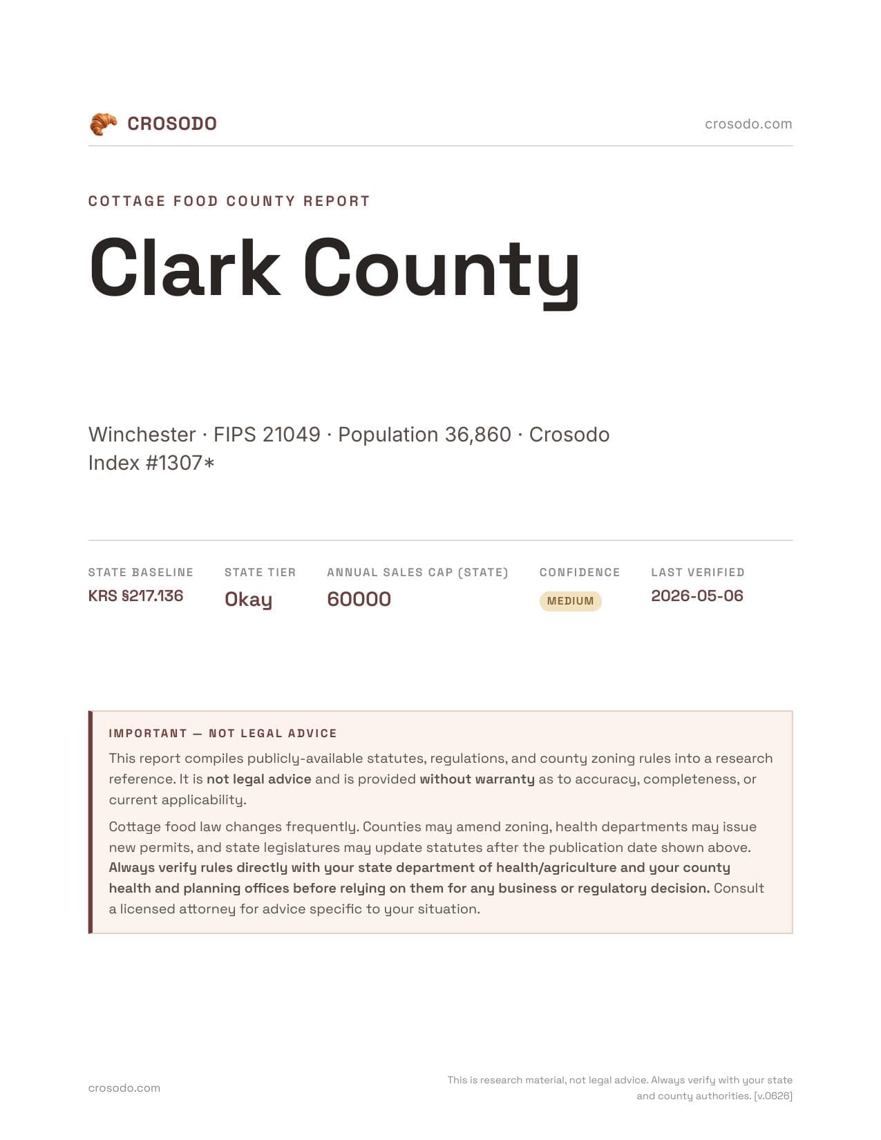Cover of Clark County county cottage food report
