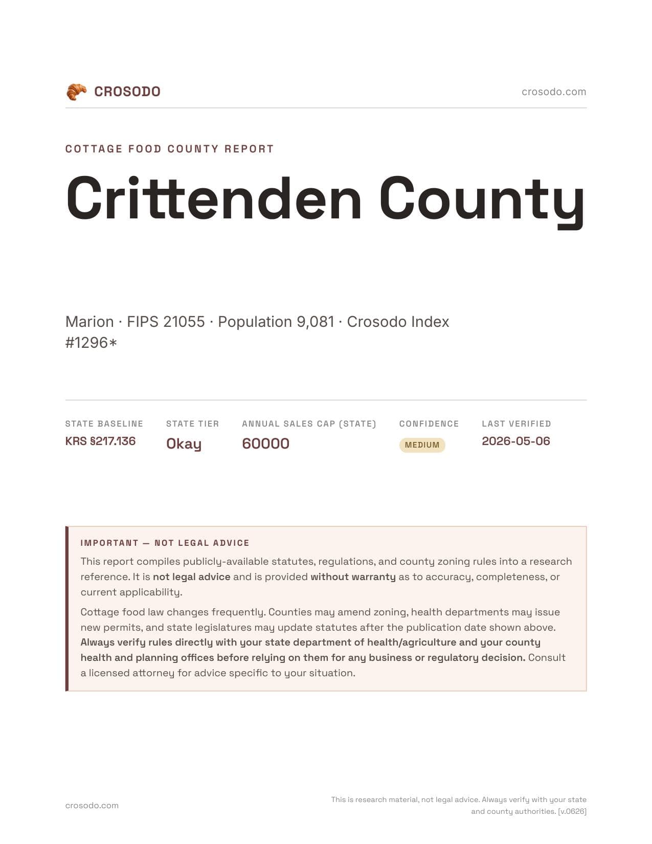 Cover of Crittenden County county cottage food report