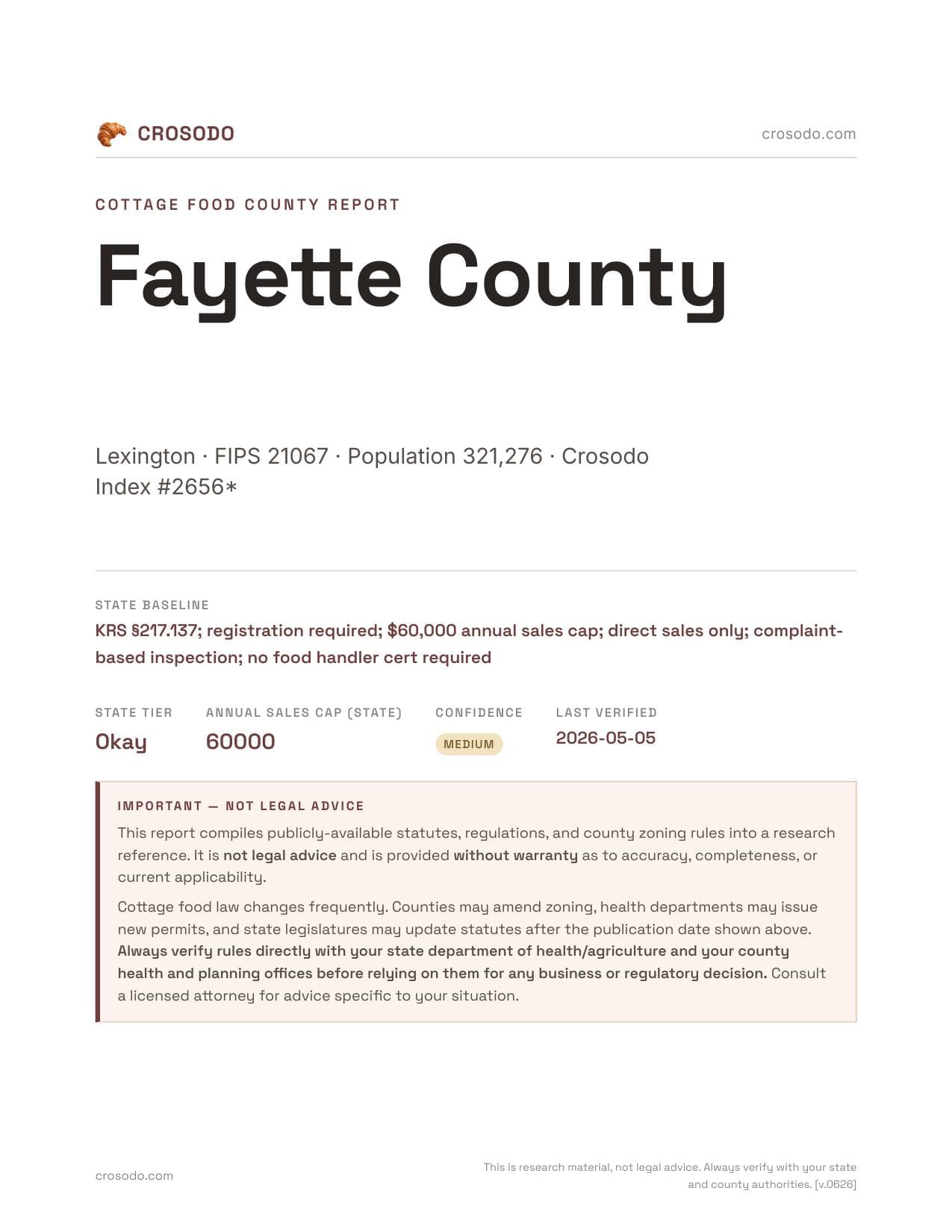 Cover of Fayette County county cottage food report