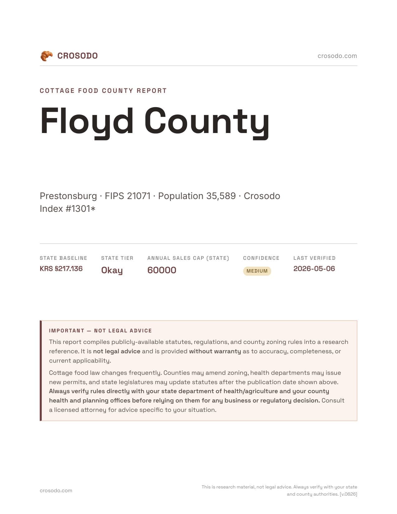 Cover of Floyd County county cottage food report