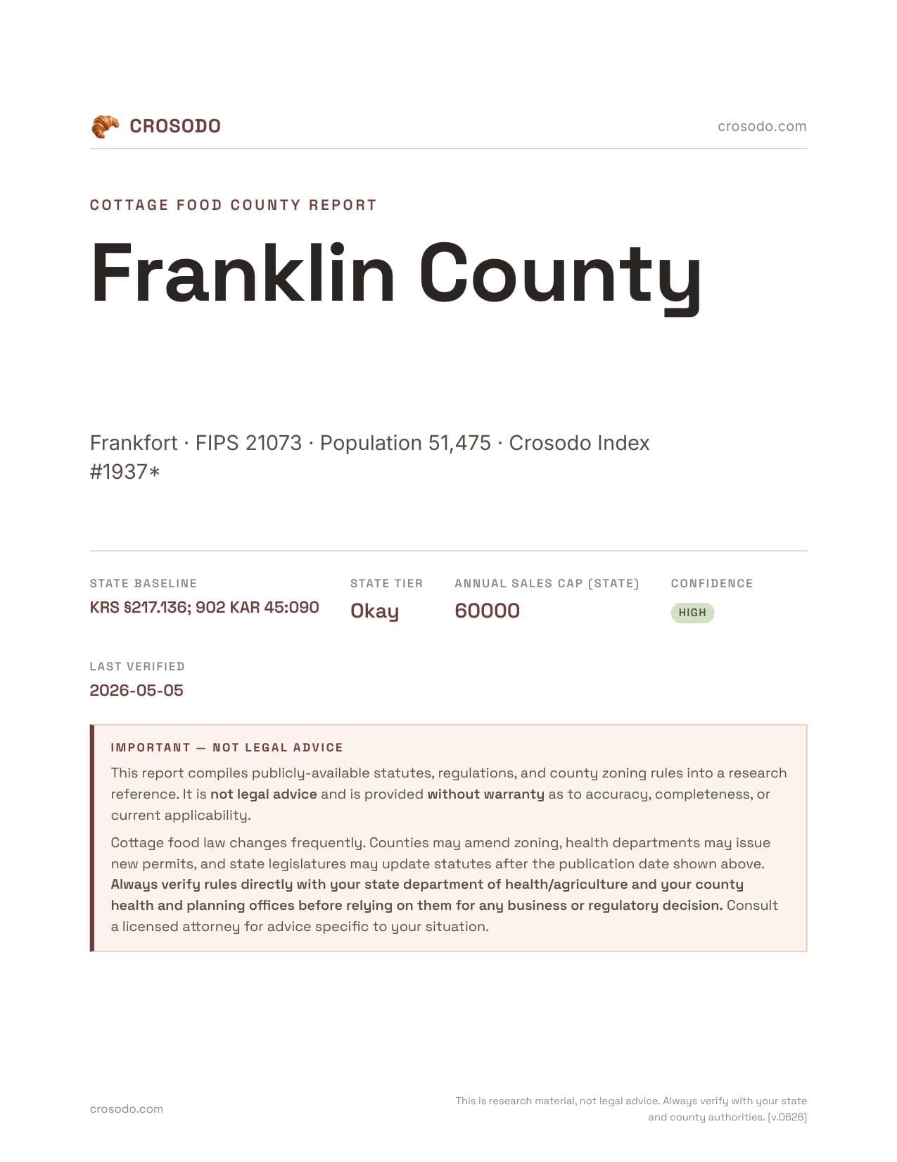 Cover of Franklin County county cottage food report