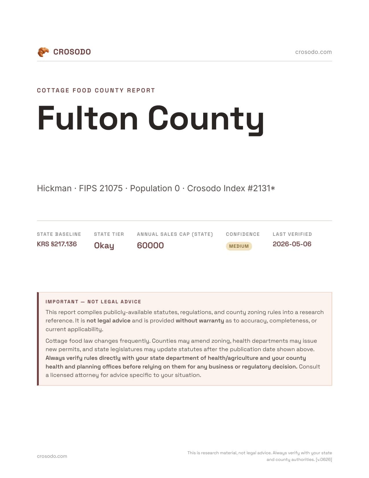 Cover of Fulton County county cottage food report