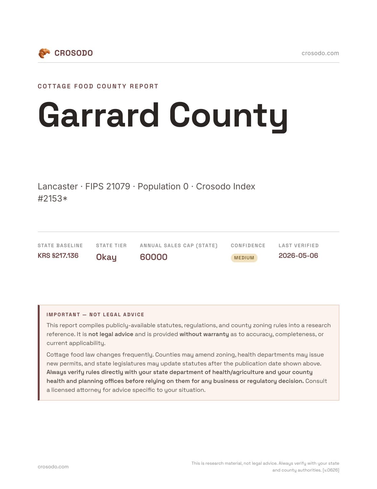 Cover of Garrard County county cottage food report