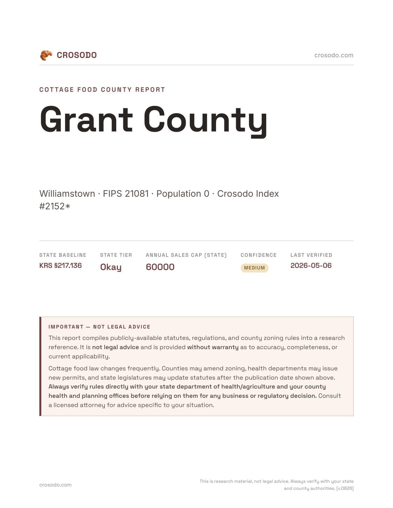 Cover of Grant County county cottage food report