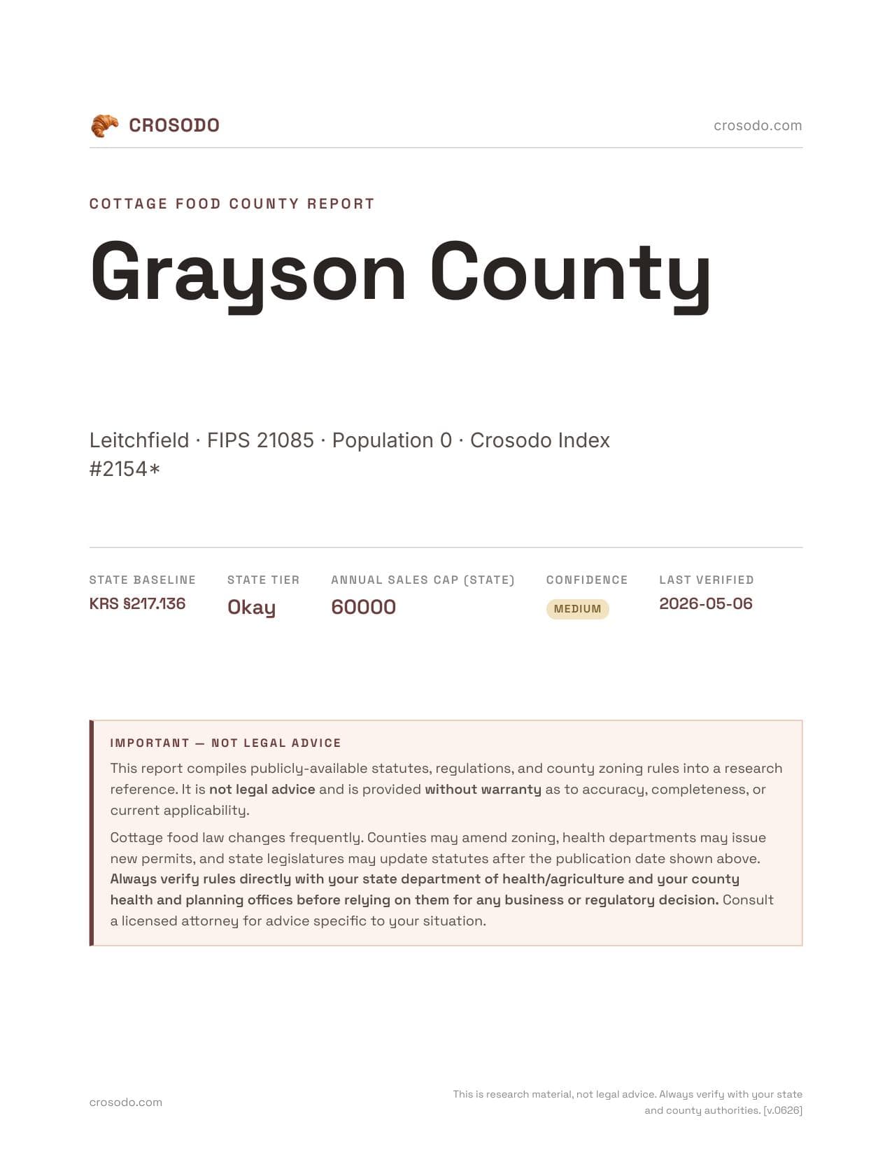 Cover of Grayson County county cottage food report