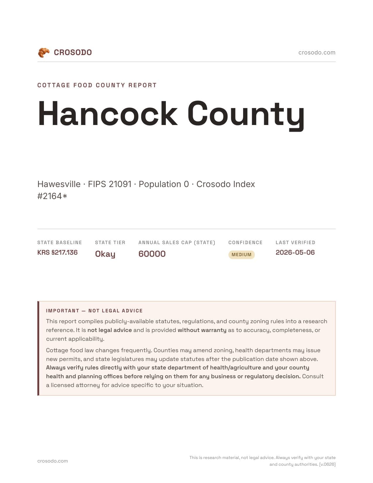 Cover of Hancock County county cottage food report