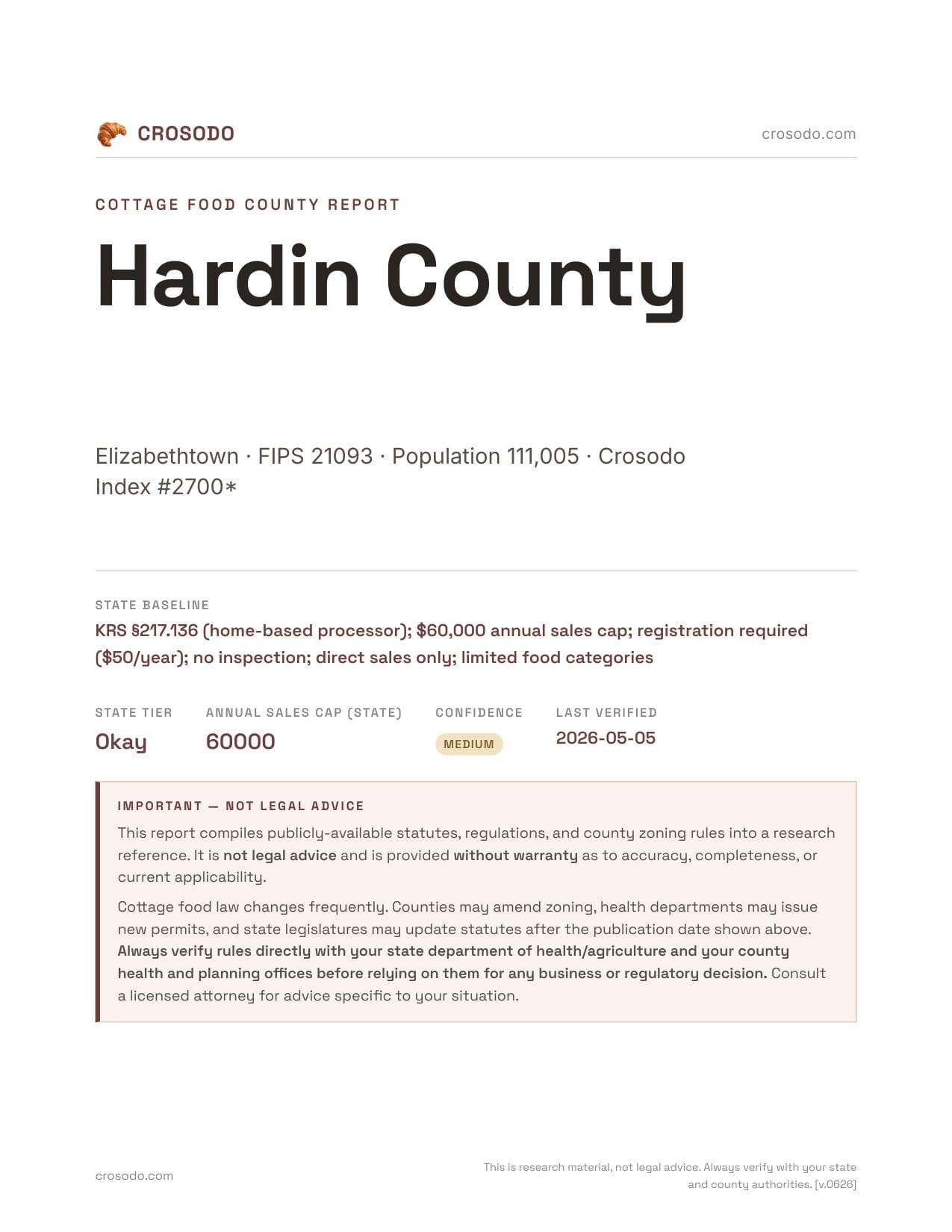 Cover of Hardin County county cottage food report