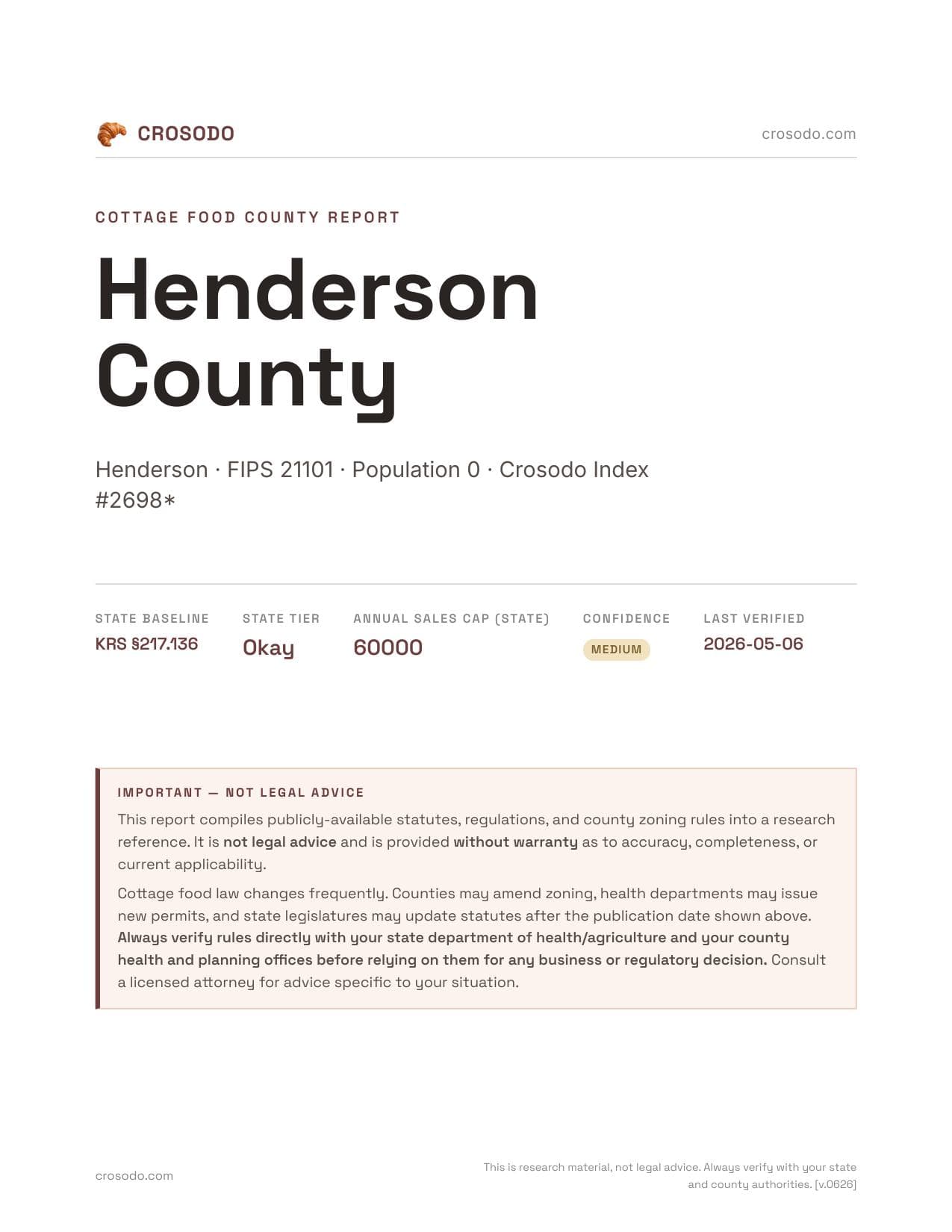 Cover of Henderson County county cottage food report