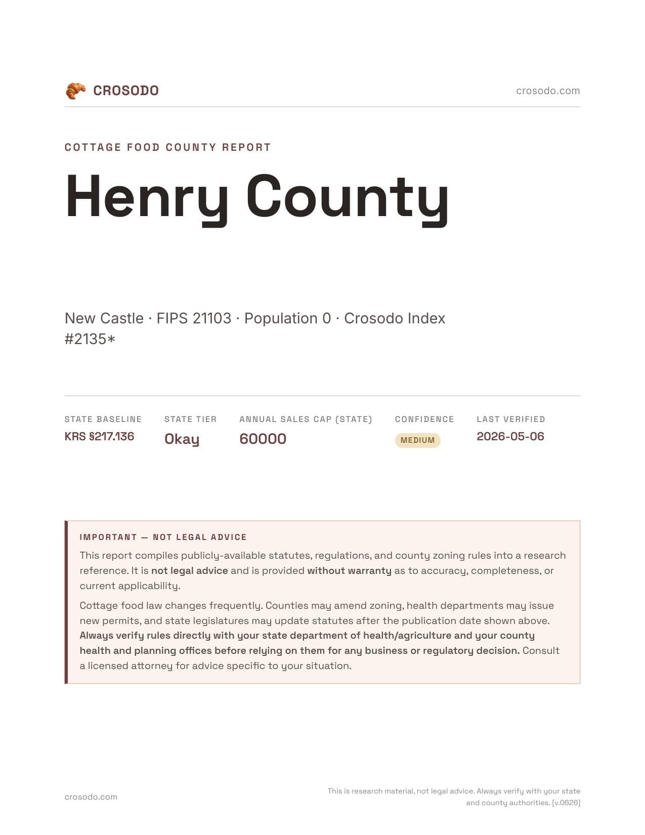 Cover of Henry County county cottage food report