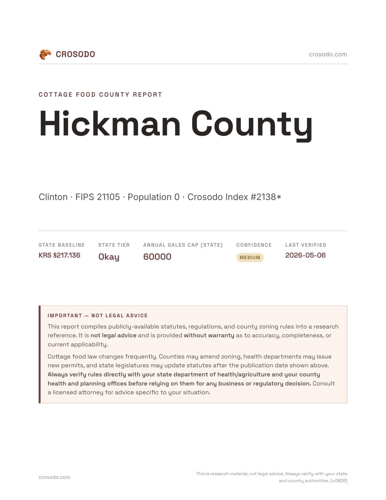 Cover of Hickman County county cottage food report
