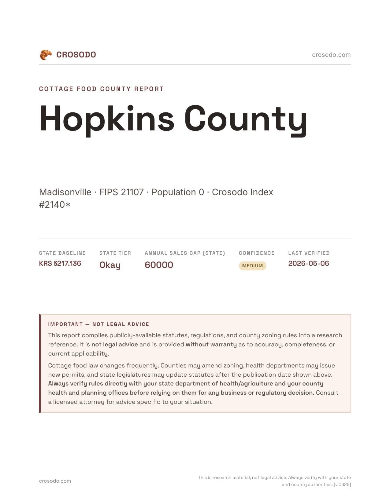 Cover of Hopkins County county cottage food report