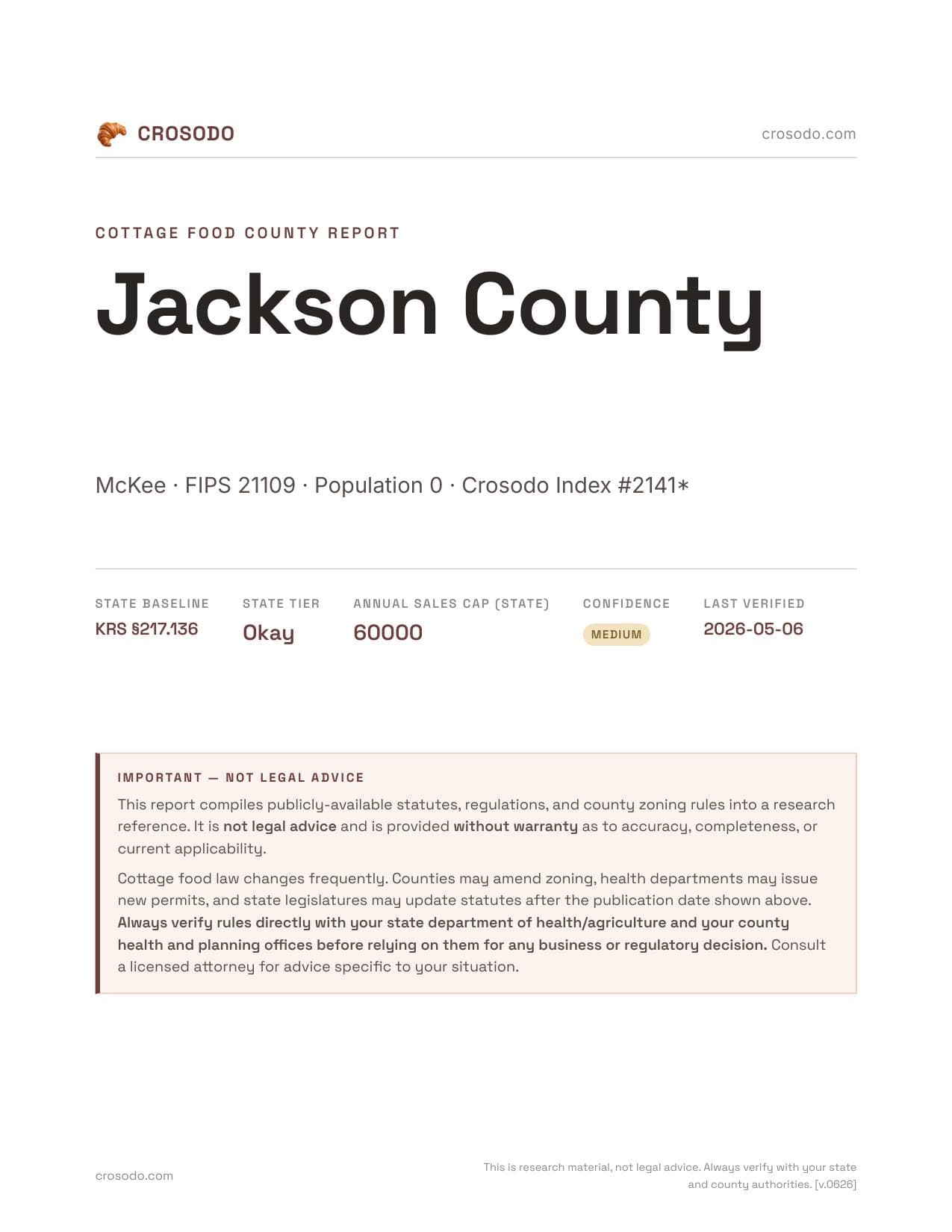 Cover of Jackson County county cottage food report