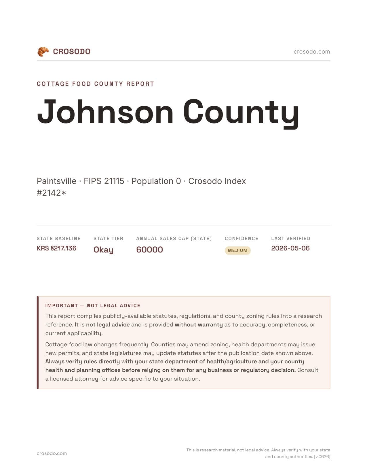 Cover of Johnson County county cottage food report