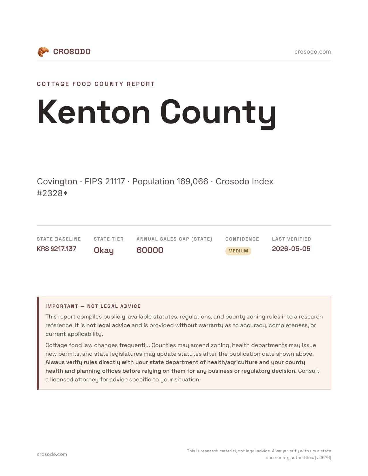 Cover of Kenton County county cottage food report